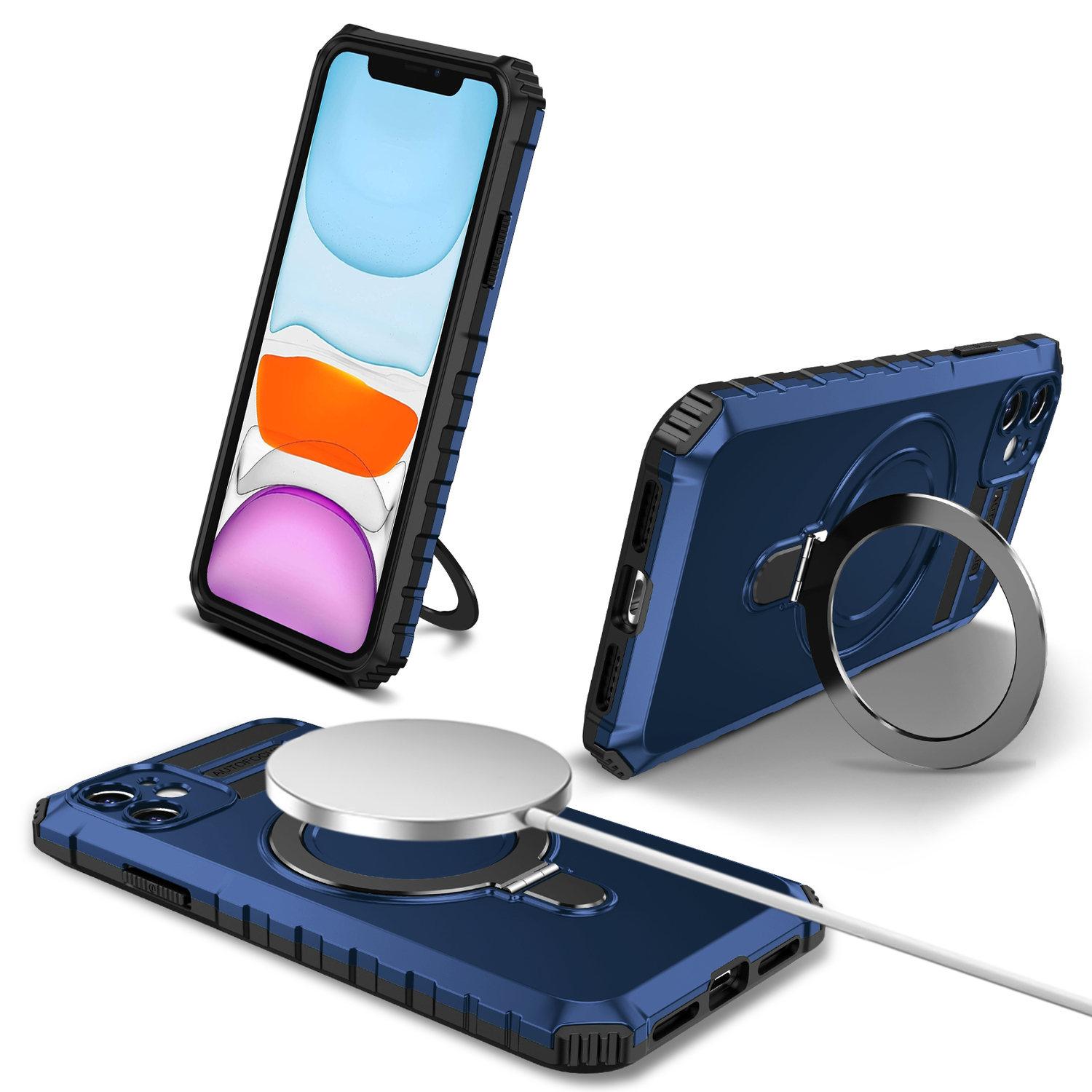 Pokrowiec etui pancerne Armor Magsafe Metal Ring Case niebieskie APPLE iPhone 11 / 2