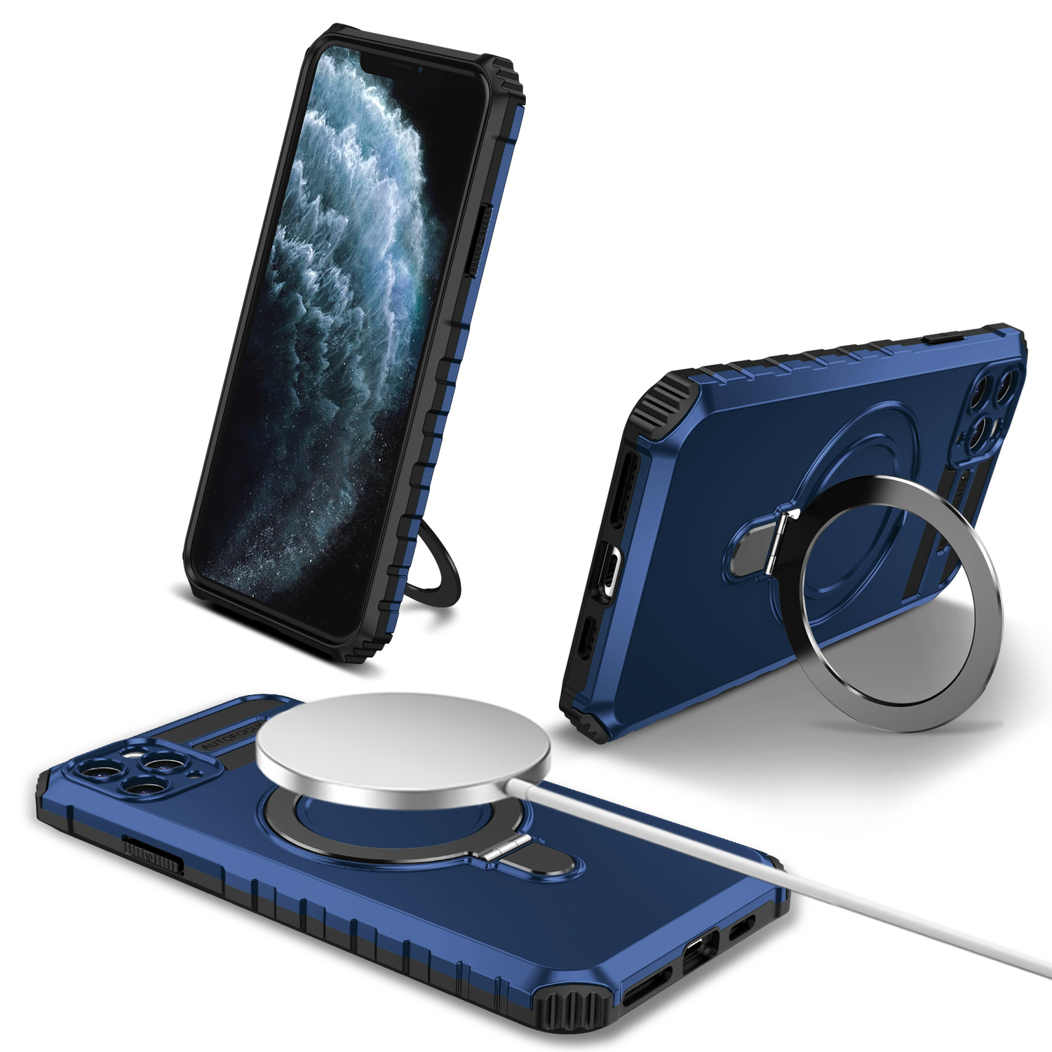 Pokrowiec etui pancerne Armor Magsafe Metal Ring Case niebieskie APPLE iPhone 11 Pro / 2