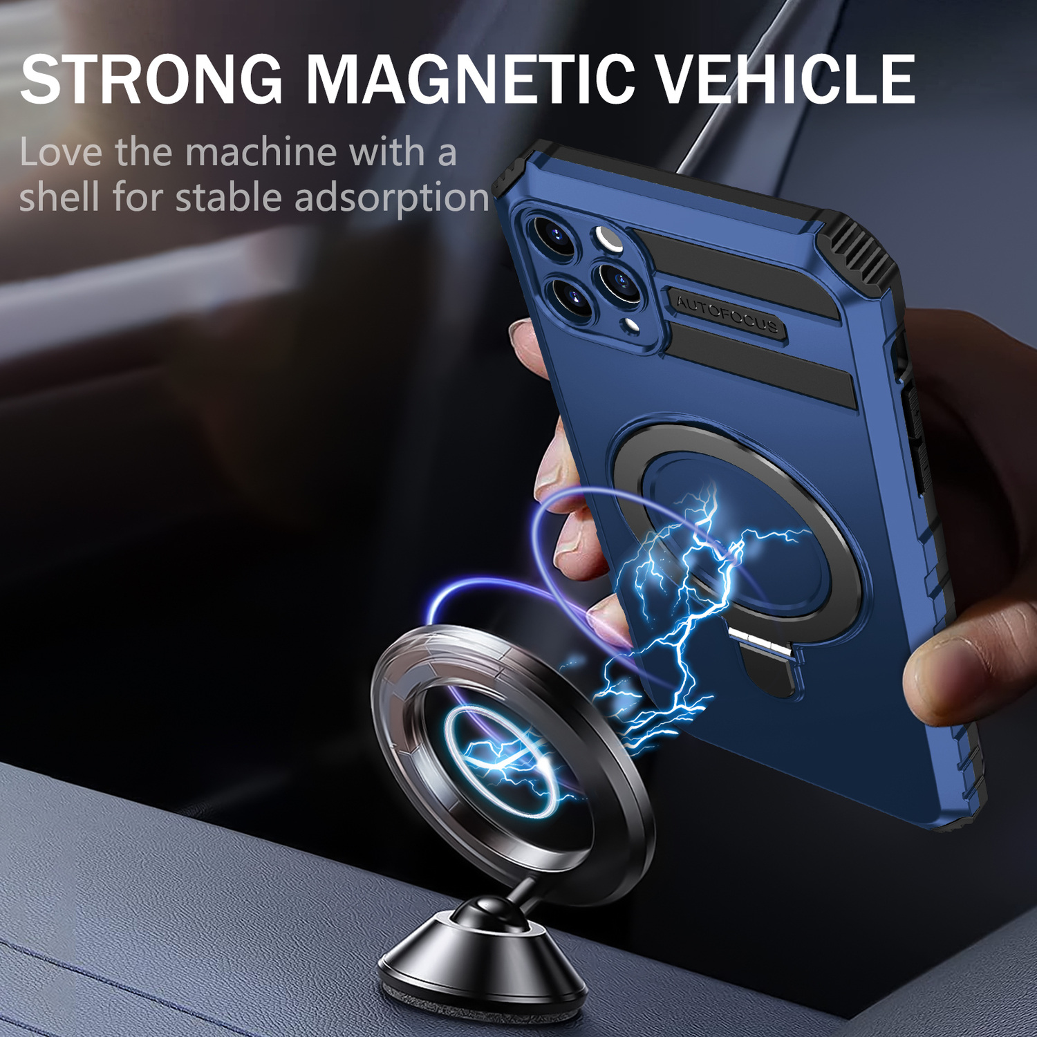 Pokrowiec etui pancerne Armor Magsafe Metal Ring Case niebieskie APPLE iPhone 11 Pro Max / 4
