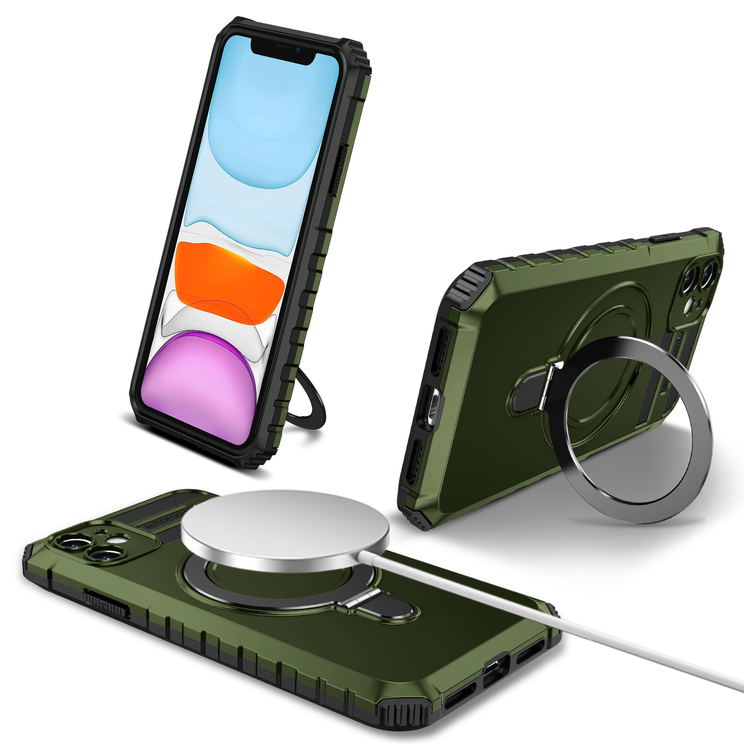 Pokrowiec etui pancerne Armor Magsafe Metal Ring Case zielone APPLE iPhone 11 / 2