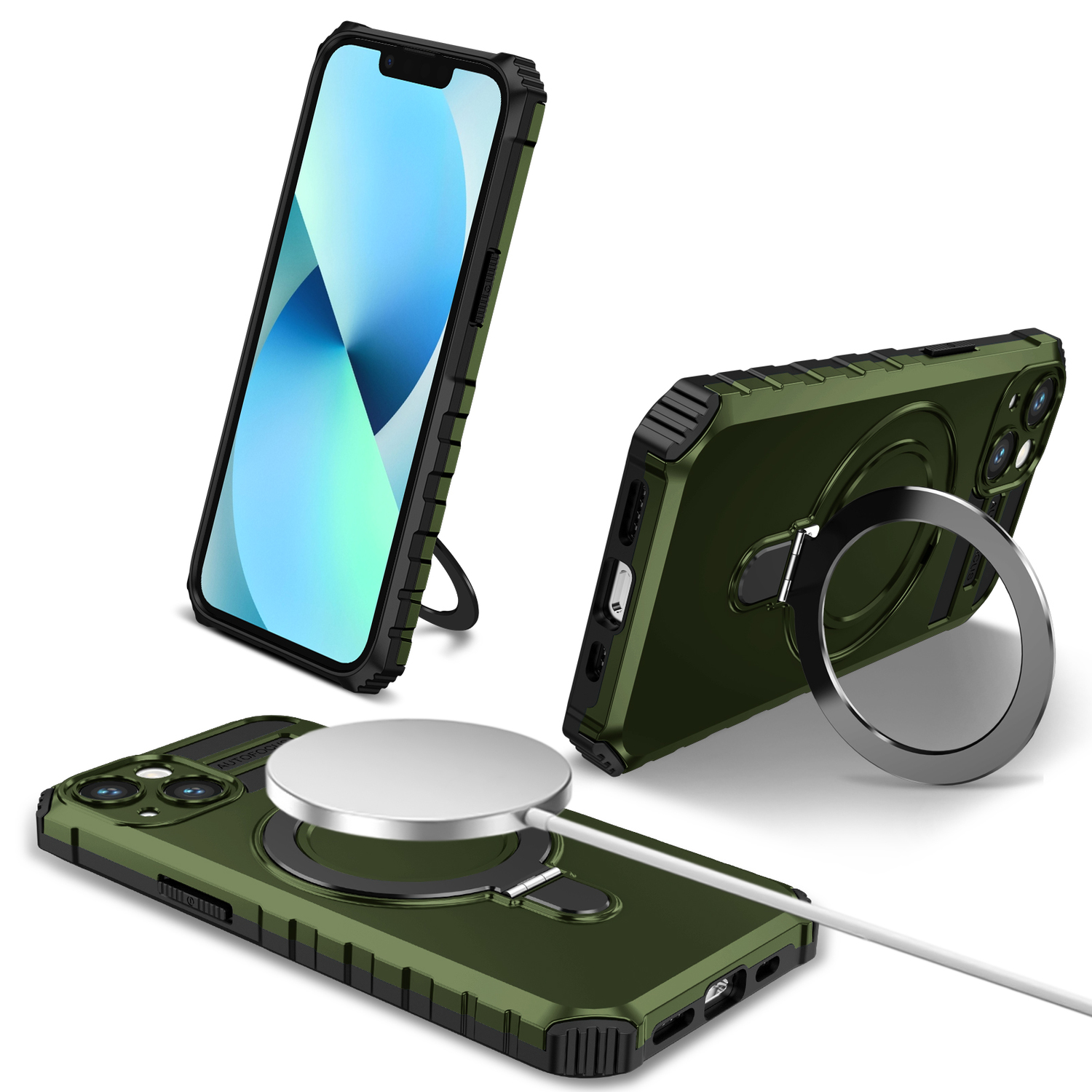 Pokrowiec etui pancerne Armor Magsafe Metal Ring Case zielone APPLE iPhone 13 / 2