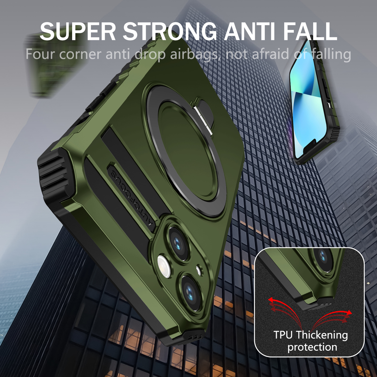 Pokrowiec etui pancerne Armor Magsafe Metal Ring Case zielone APPLE iPhone 13 / 5