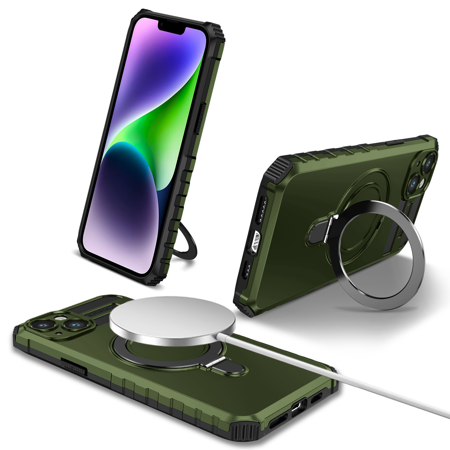 Pokrowiec etui pancerne Armor Magsafe Metal Ring Case zielone APPLE iPhone 14 / 2