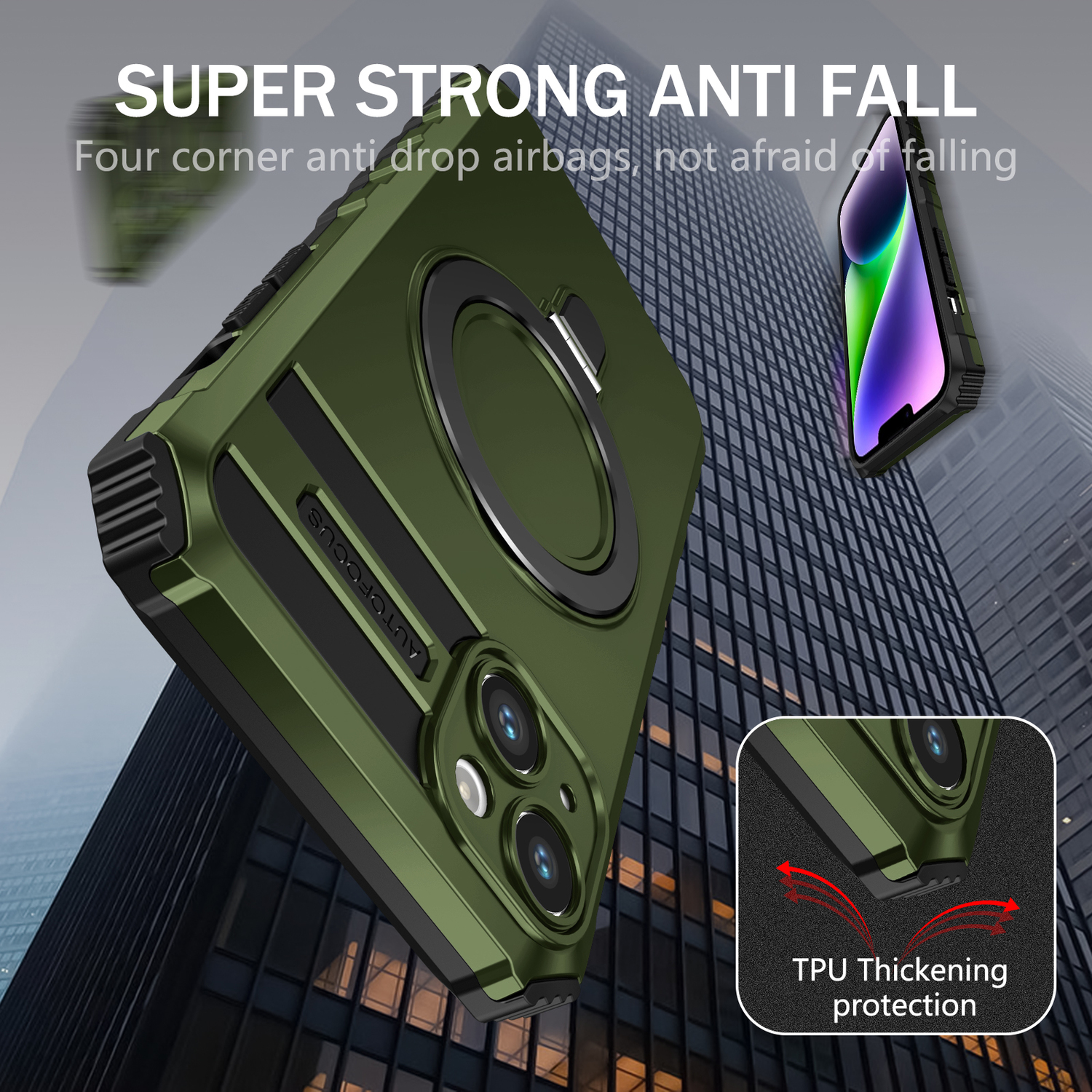 Pokrowiec etui pancerne Armor Magsafe Metal Ring Case zielone APPLE iPhone 14 / 6