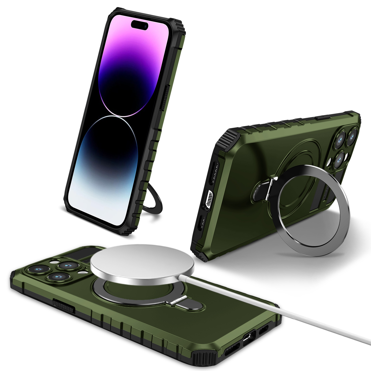 Pokrowiec etui pancerne Armor Magsafe Metal Ring Case zielone APPLE iPhone 14 Pro / 3
