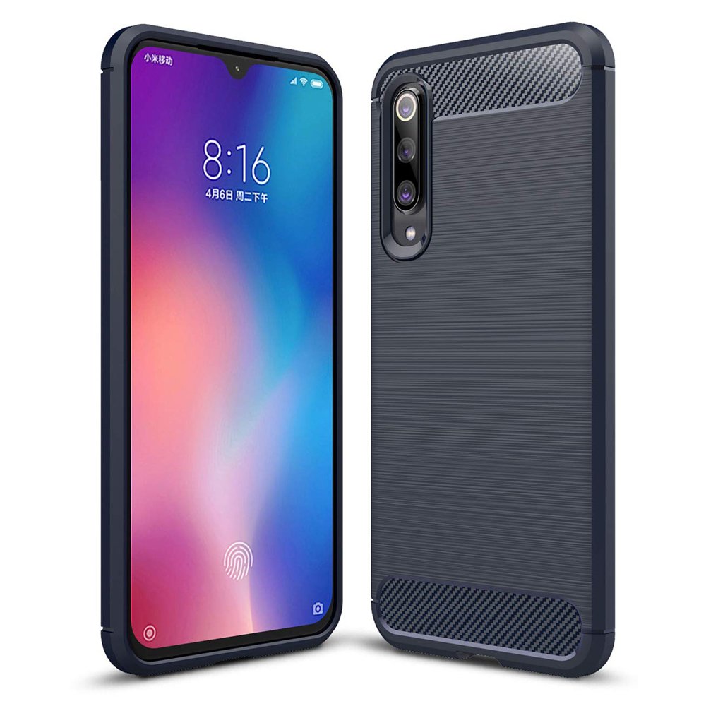 Pokrowiec etui pancerne Karbon Case granatowe Xiaomi Mi 9