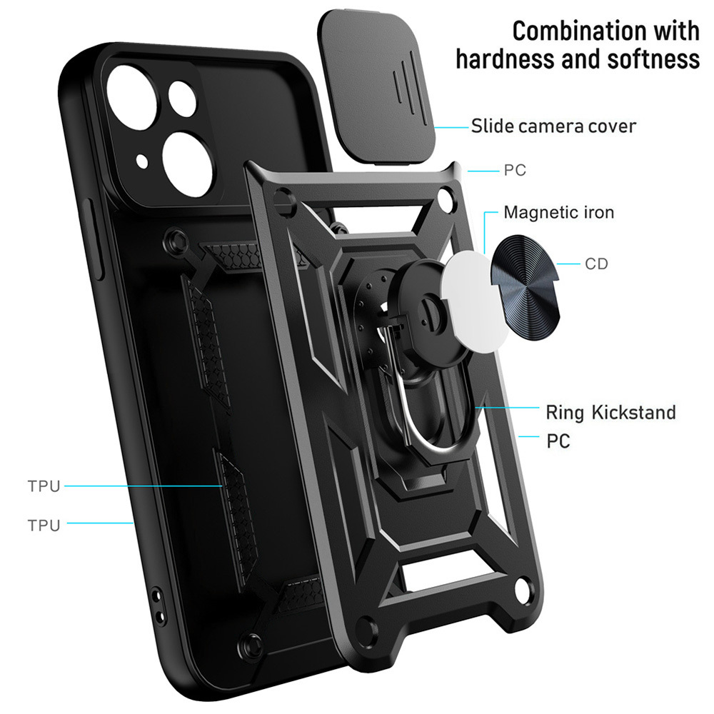 Pokrowiec etui pancerne Slide Camera Armor Case czarne APPLE iPhone 15 Plus / 5