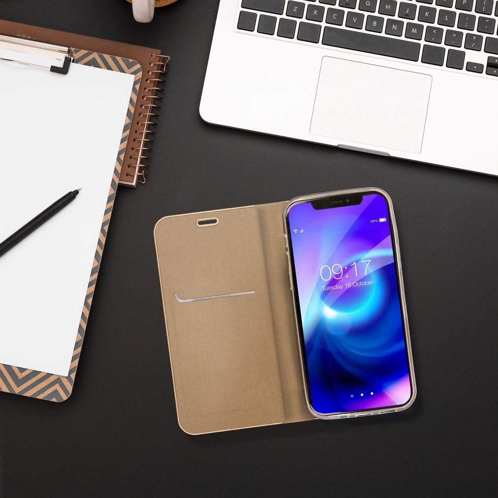 Pokrowiec etui Portfelowe z ramką Vennus Book złote APPLE iPhone 16 Pro Max / 6