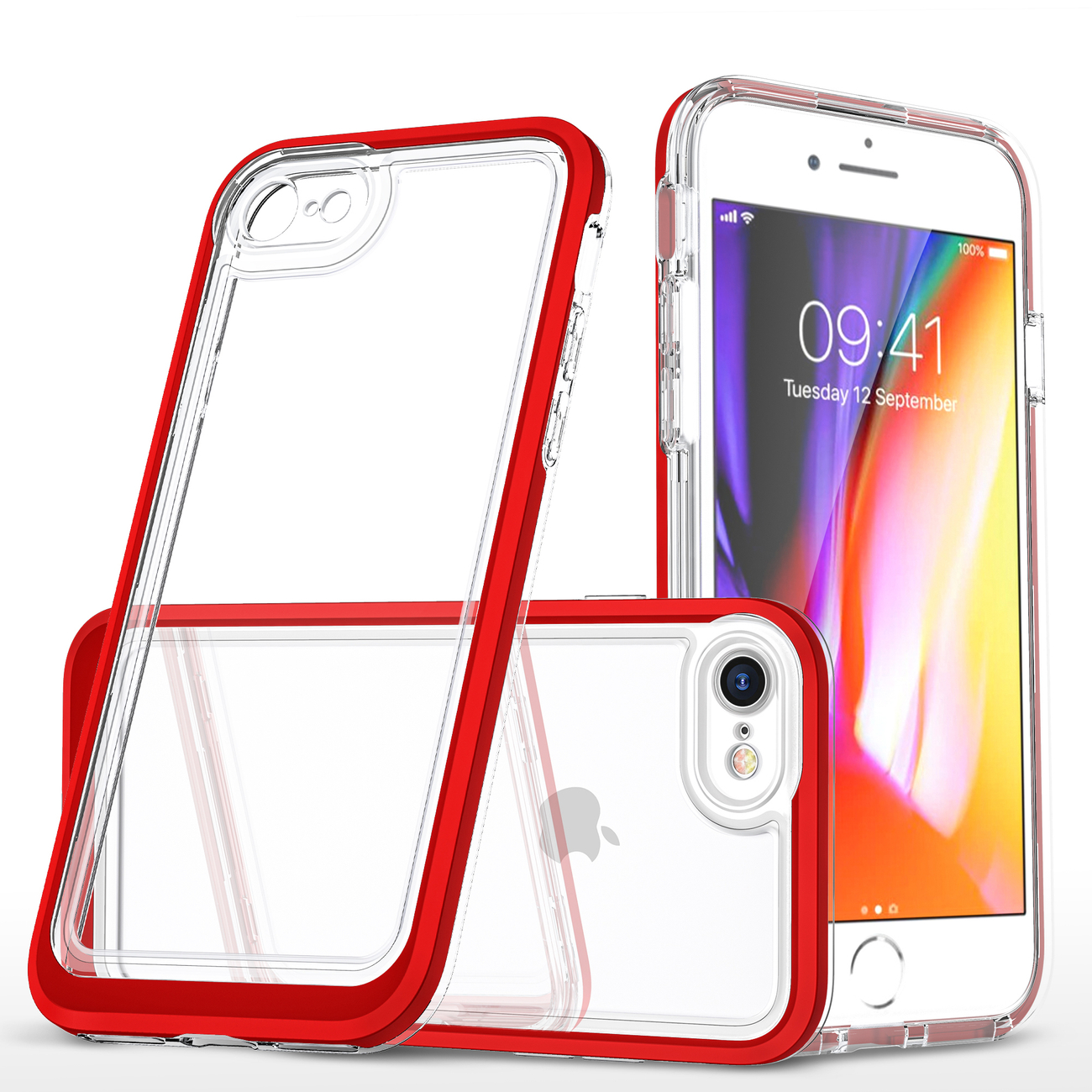 Pokrowiec etui silikonowe Clear 3w1 czerwone APPLE iPhone 8