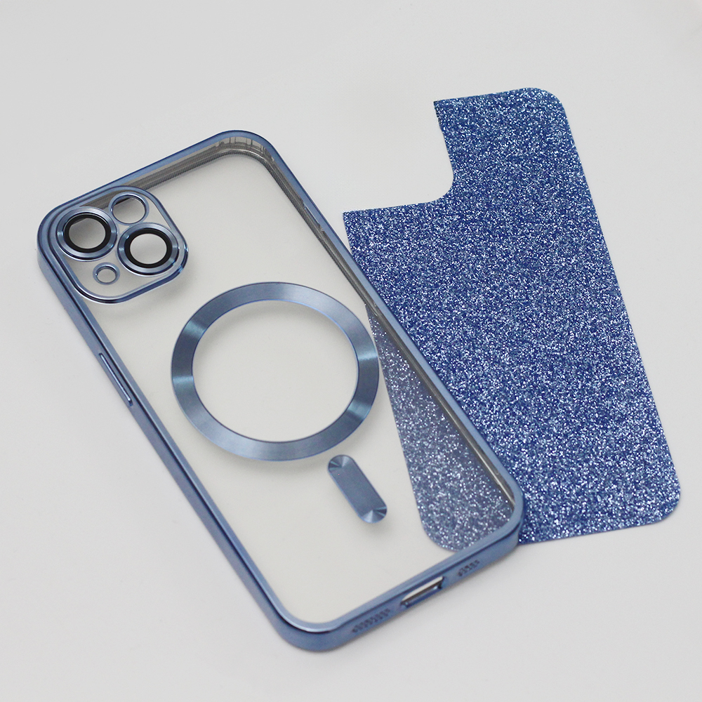 Pokrowiec etui silikonowe Glitter Chrome Mag niebieskie APPLE iPhone 15 Plus / 5