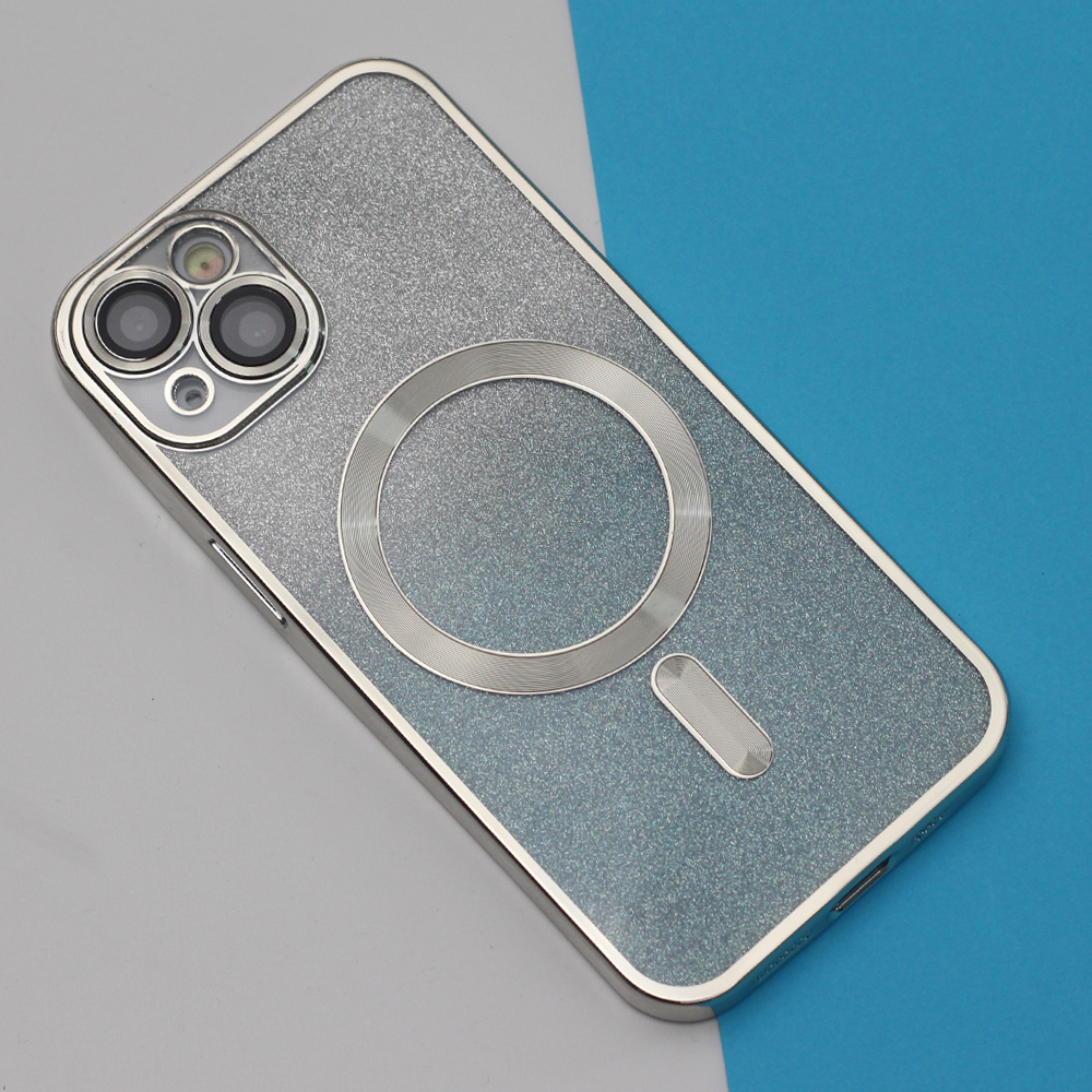 Pokrowiec etui silikonowe Glitter Chrome Mag srebrne APPLE iPhone 14 / 7