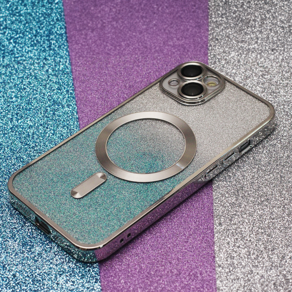 Pokrowiec etui silikonowe Glitter Chrome Mag srebrne APPLE iPhone 14 / 8