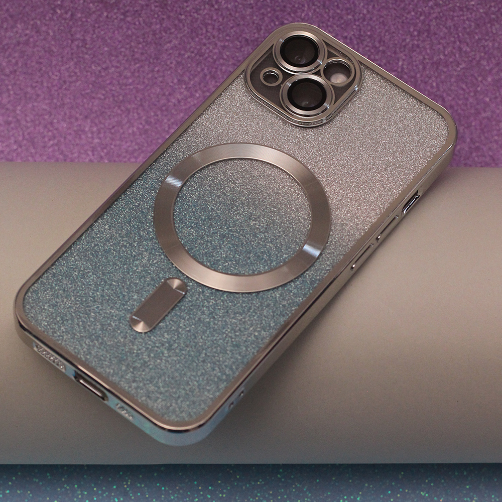 Pokrowiec etui silikonowe Glitter Chrome Mag srebrne APPLE iPhone 14 / 9