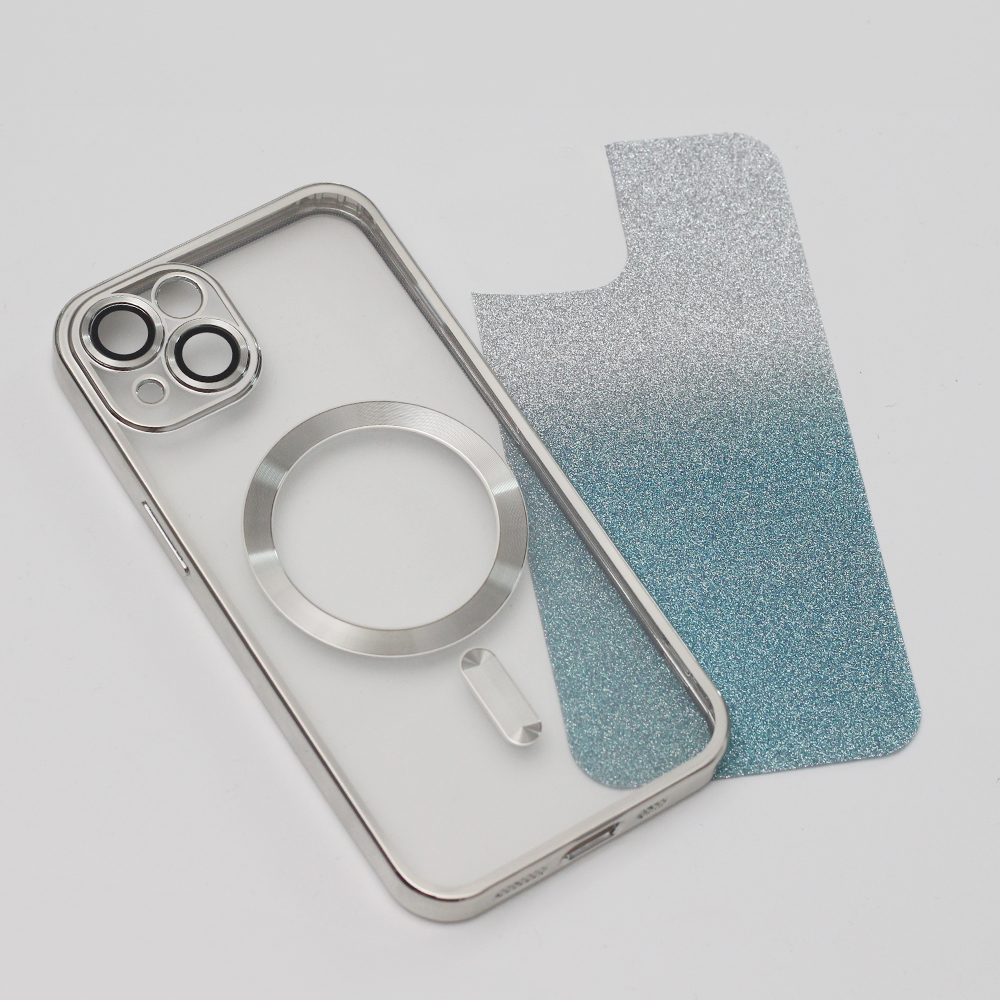 Pokrowiec etui silikonowe Glitter Chrome Mag srebrne APPLE iPhone 15 / 6