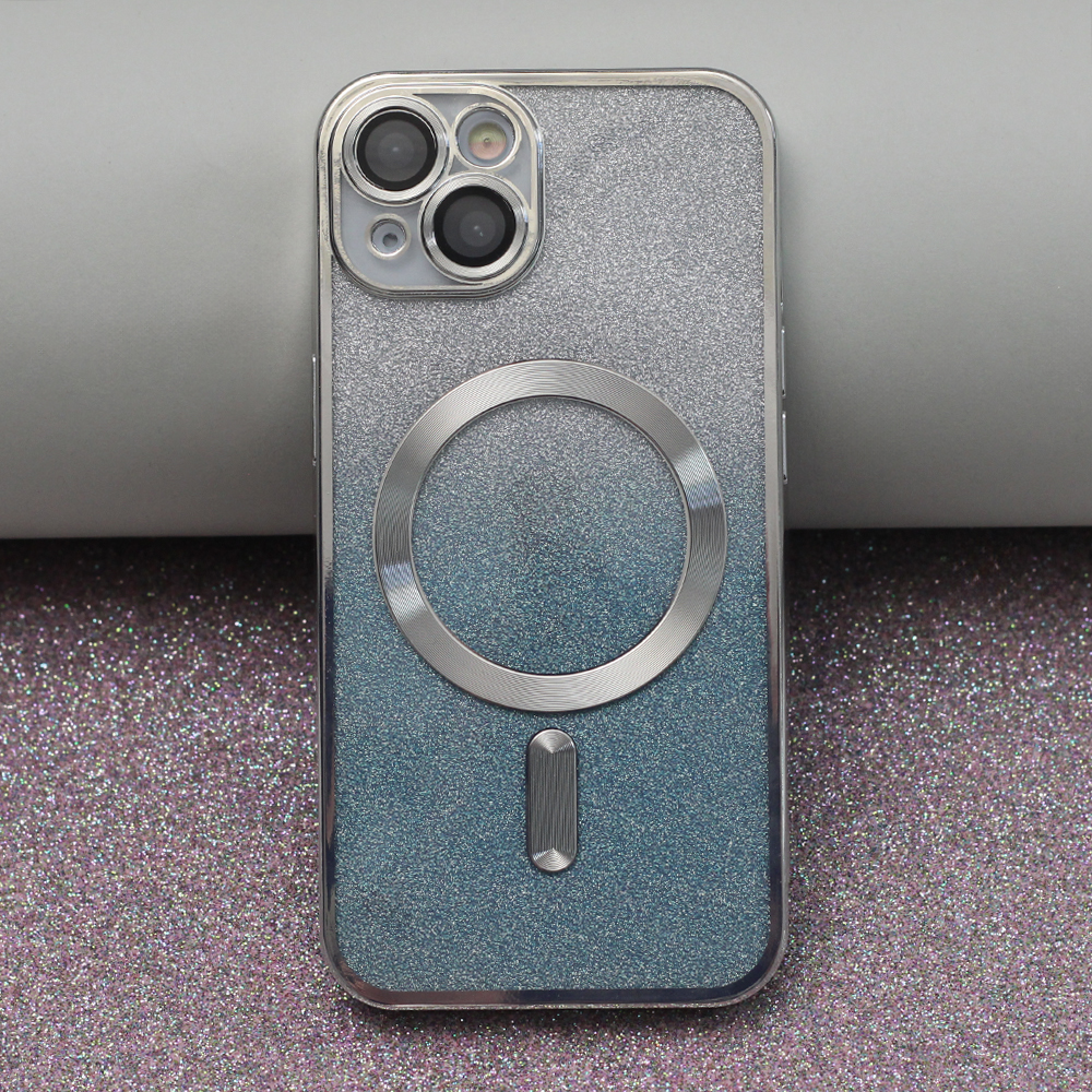 Pokrowiec etui silikonowe Glitter Chrome Mag srebrne APPLE iPhone 15 Pro / 5
