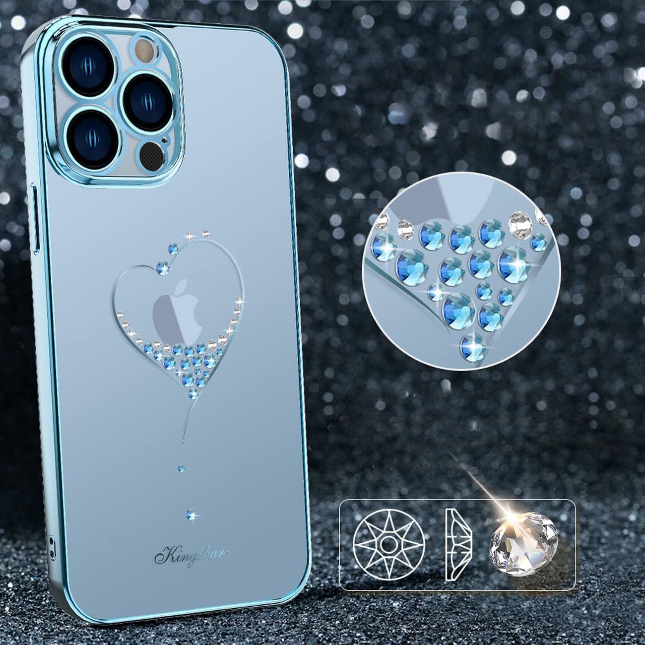 Pokrowiec etui silikonowe Kingxbar Wish Series z Krysztaami Swarovskiego niebieskie APPLE iPhone 13 / 9