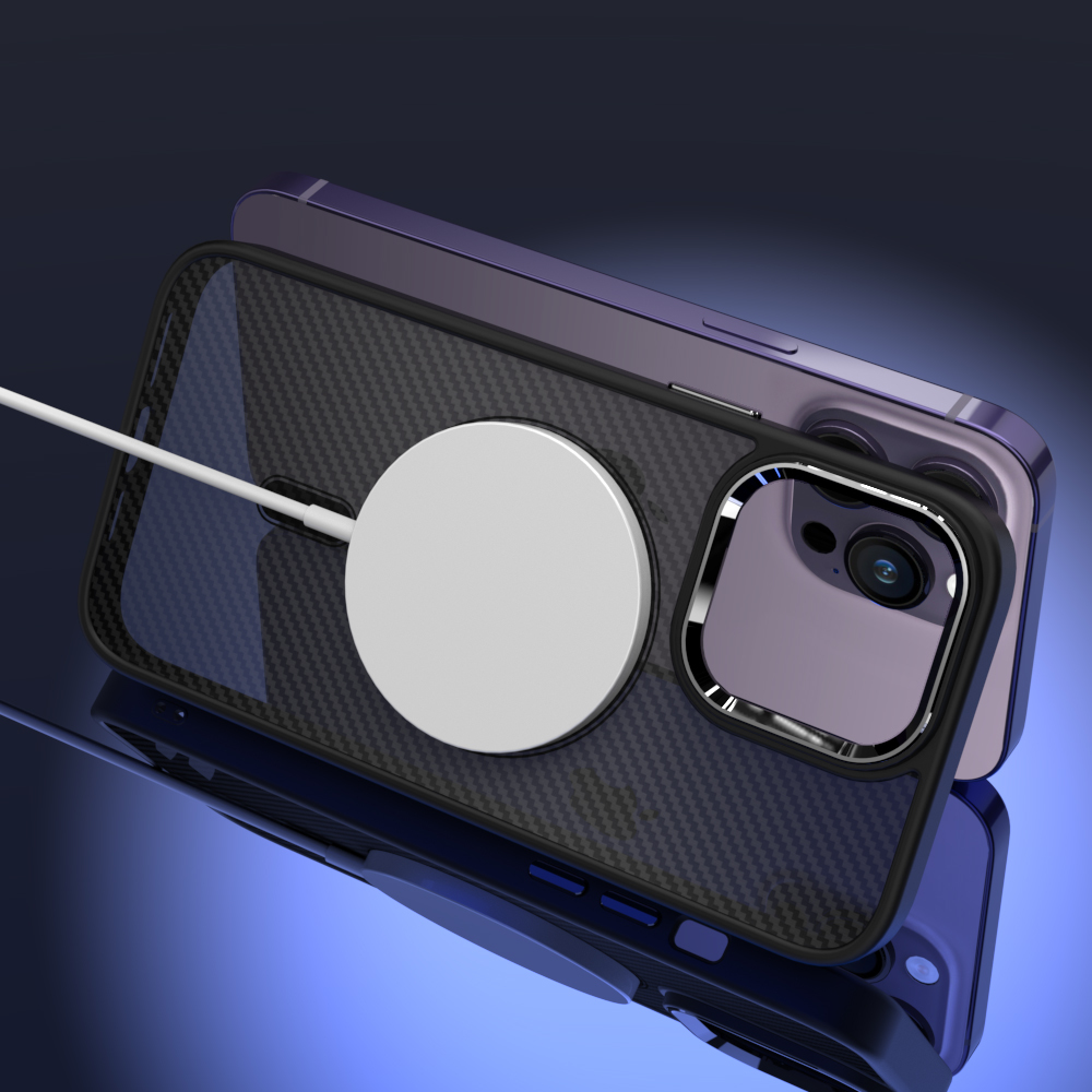 Pokrowiec etui silikonowe Magnetic Carbon Case czarne APPLE iPhone 14 / 8
