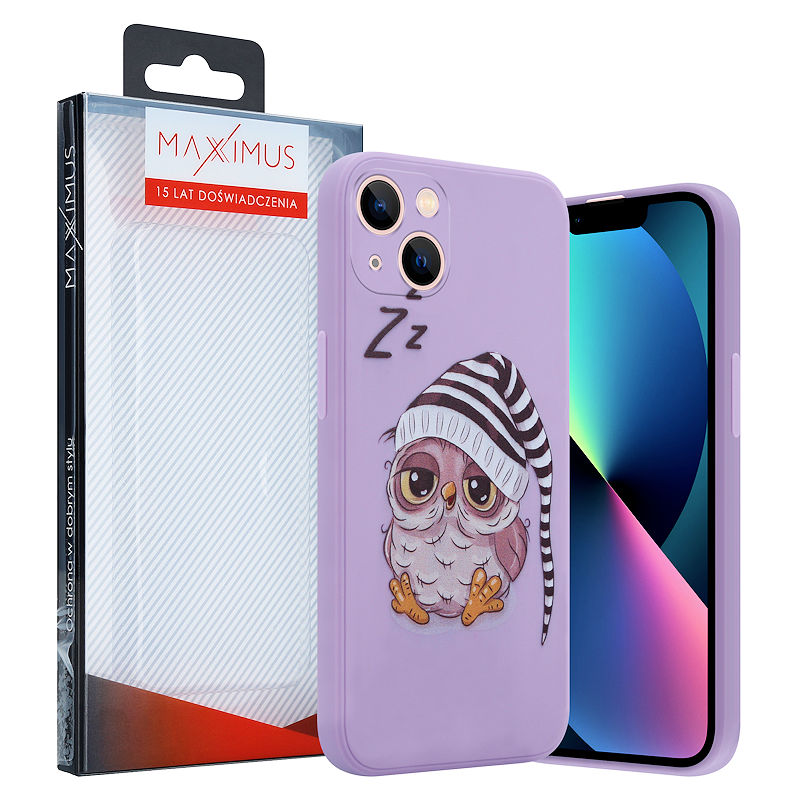 Pokrowiec etui silikonowe MX Owl Sleepy fioletowe APPLE iPhone 13 / 4