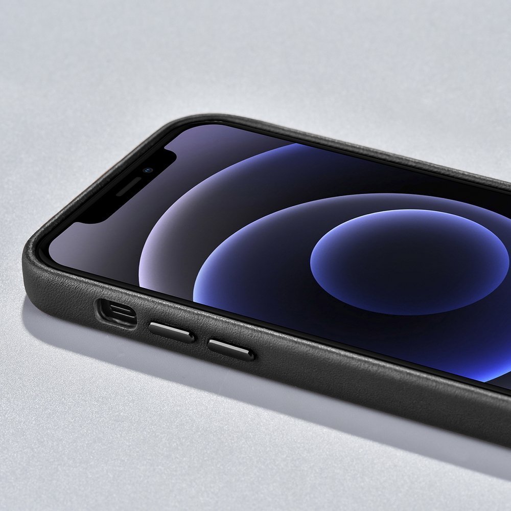 Pokrowiec etui skrzane iCarer Case Leather czarne APPLE iPhone 12 Pro Max / 11