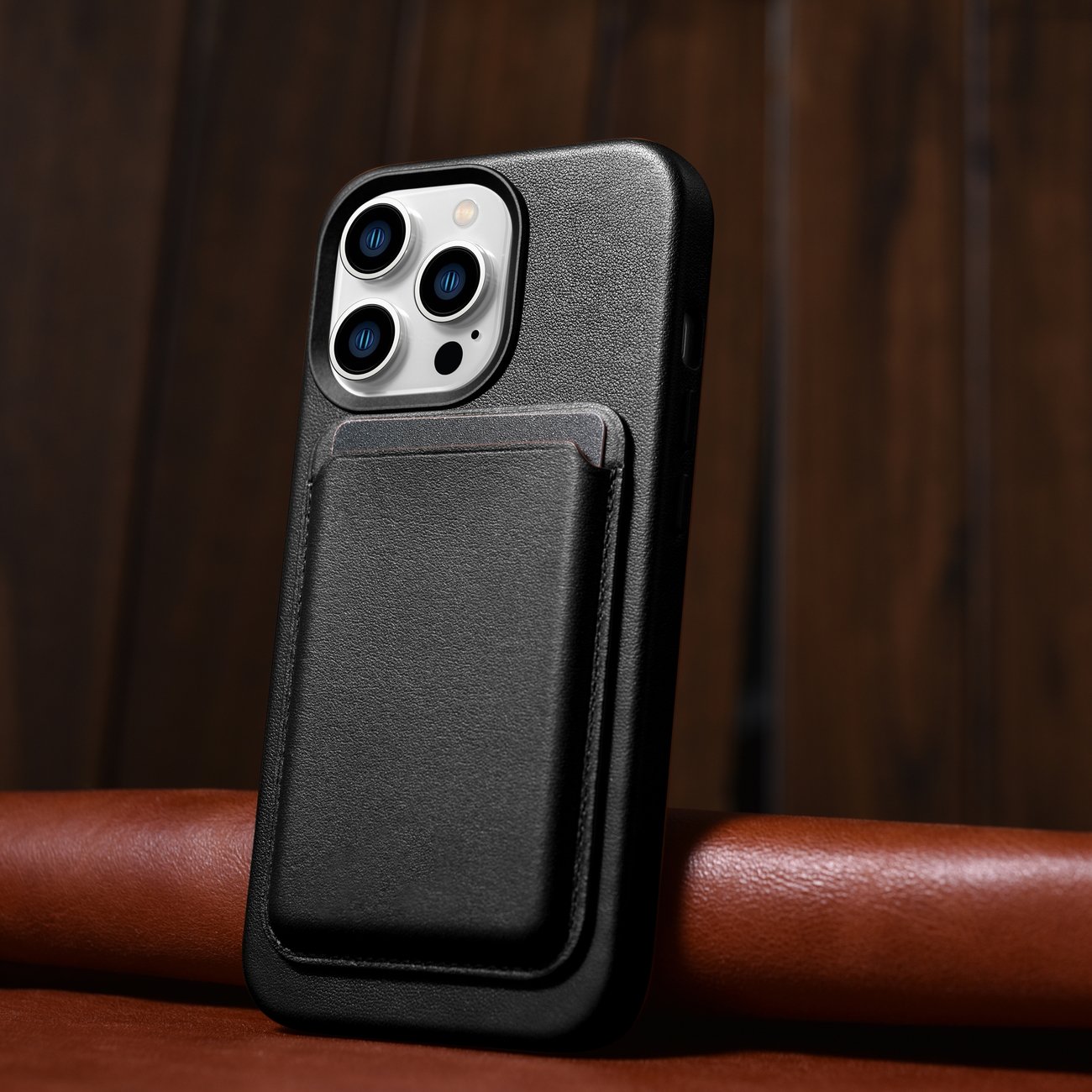 Pokrowiec etui skrzane iCarer Case Leather czarne APPLE iPhone 14 Pro Max / 12