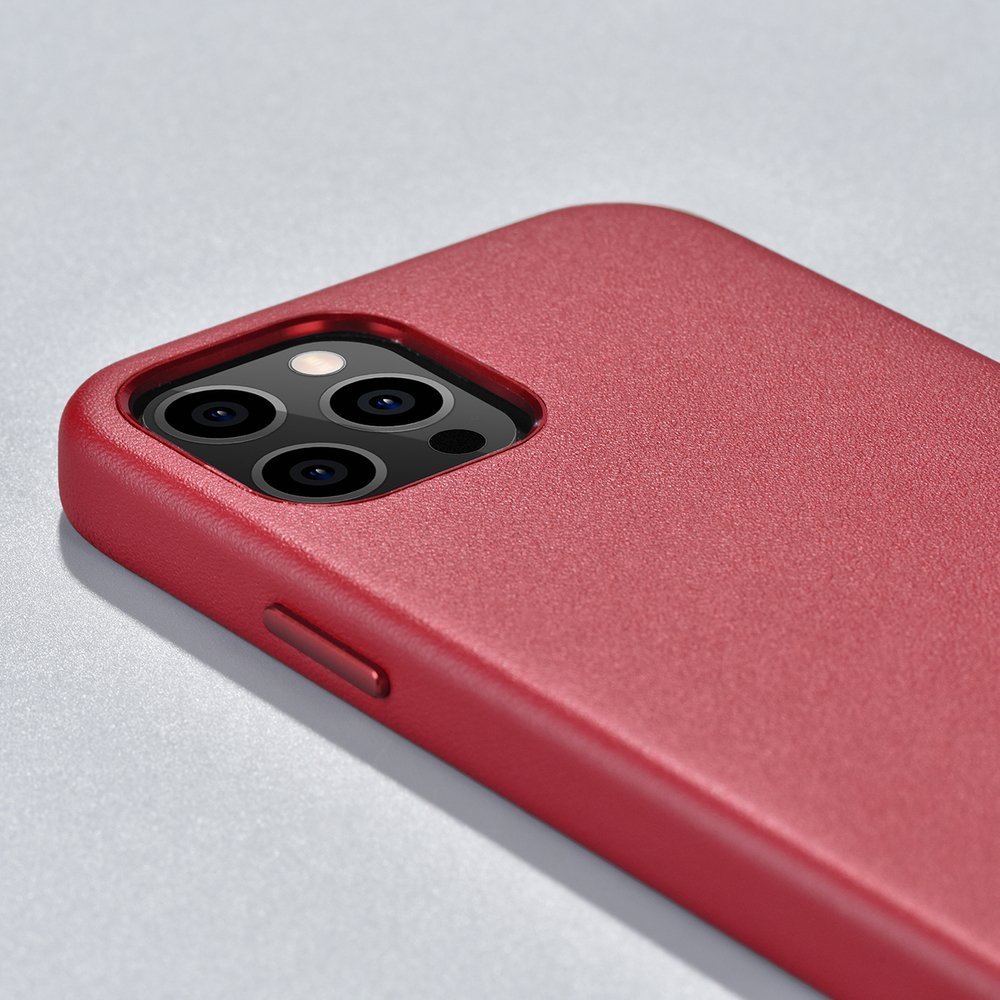 Pokrowiec etui skrzane iCarer Case Leather czerwone APPLE iPhone 12 / 10