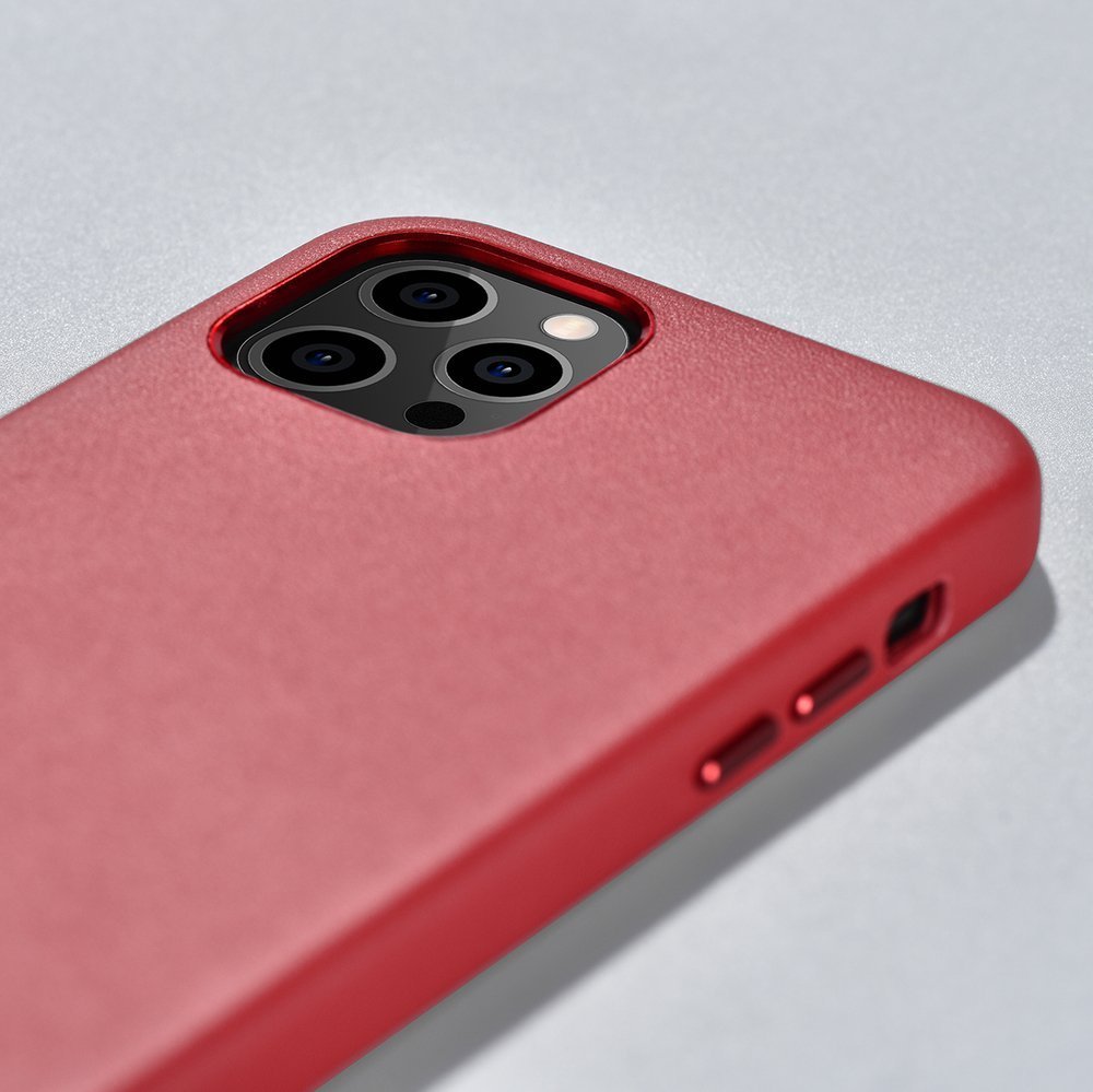Pokrowiec etui skrzane iCarer Case Leather czerwone APPLE iPhone 12 / 12