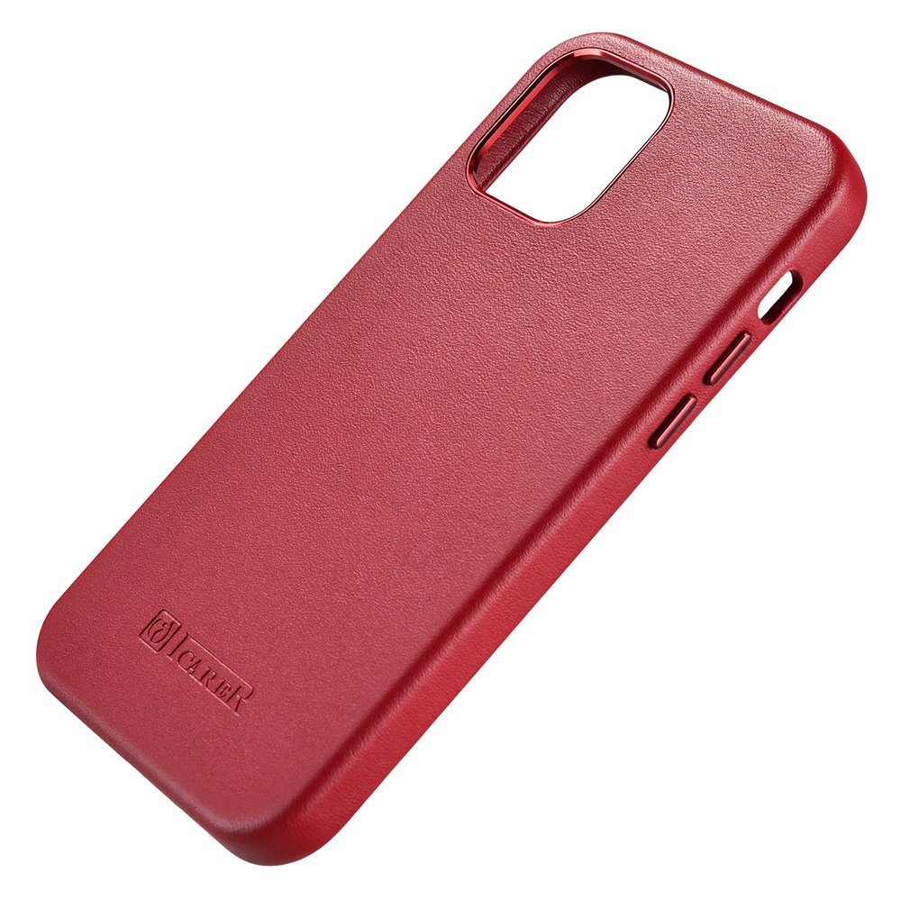 Pokrowiec etui skrzane iCarer Case Leather czerwone APPLE iPhone 12 / 3