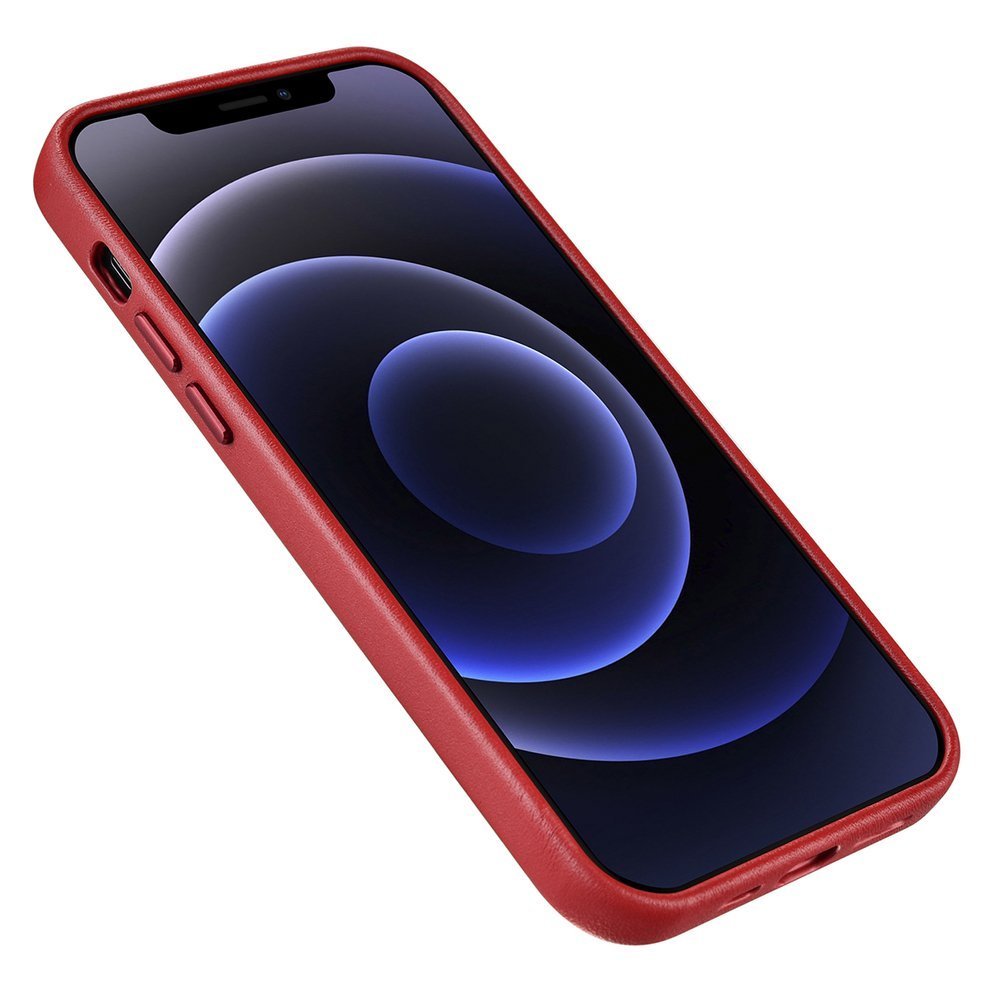 Pokrowiec etui skrzane iCarer Case Leather czerwone APPLE iPhone 12 / 4