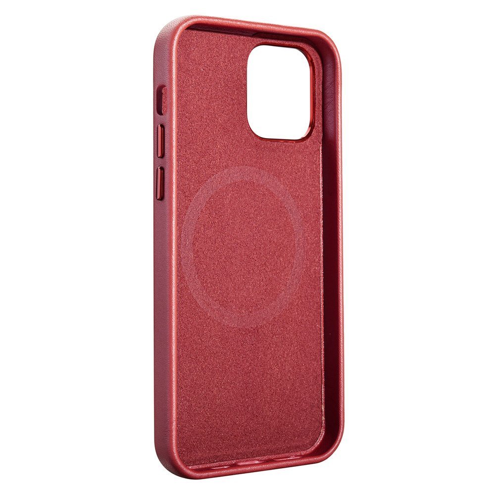 Pokrowiec etui skrzane iCarer Case Leather czerwone APPLE iPhone 12 / 9