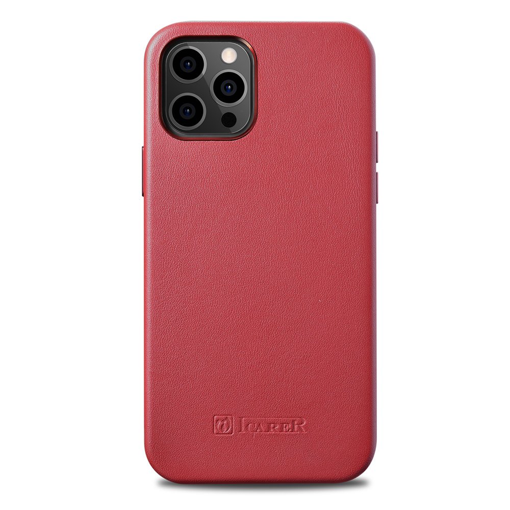 Pokrowiec etui skrzane iCarer Case Leather czerwone APPLE iPhone 12 Mini