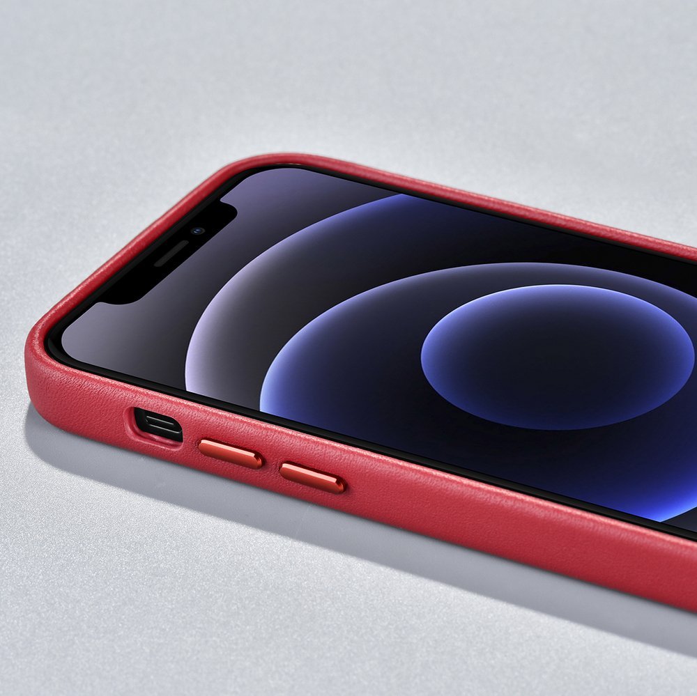 Pokrowiec etui skrzane iCarer Case Leather czerwone APPLE iPhone 12 Mini / 11