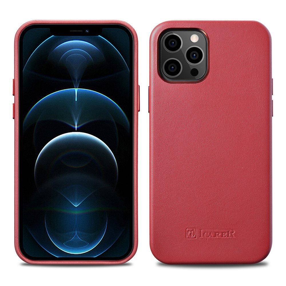Pokrowiec etui skrzane iCarer Case Leather czerwone APPLE iPhone 12 Mini / 2