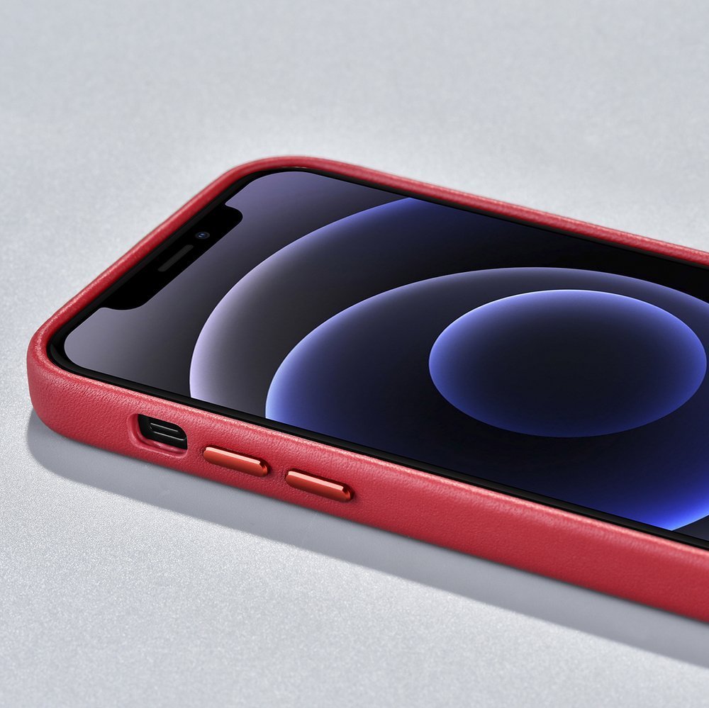 Pokrowiec etui skrzane iCarer Case Leather czerwone APPLE iPhone 12 Pro / 11