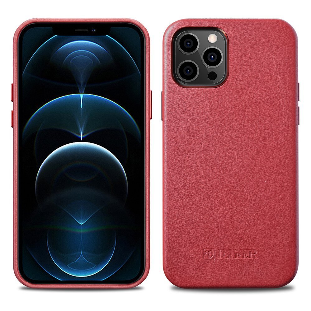 Pokrowiec etui skrzane iCarer Case Leather czerwone APPLE iPhone 12 Pro / 2