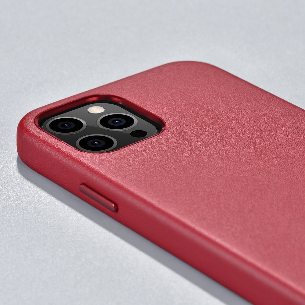 Pokrowiec etui skrzane iCarer Case Leather czerwone APPLE iPhone 12 Pro Max / 10