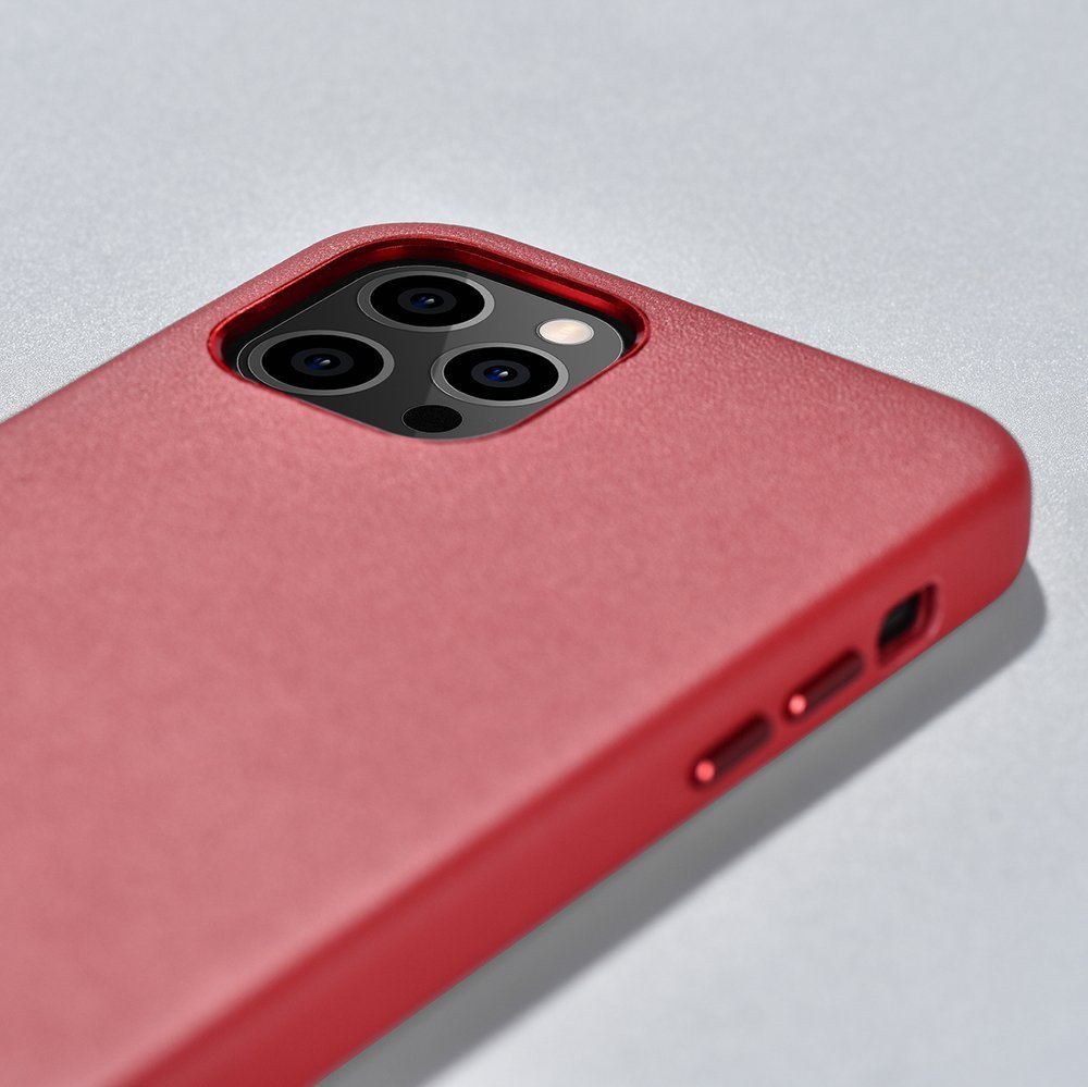 Pokrowiec etui skrzane iCarer Case Leather czerwone APPLE iPhone 12 Pro Max / 12