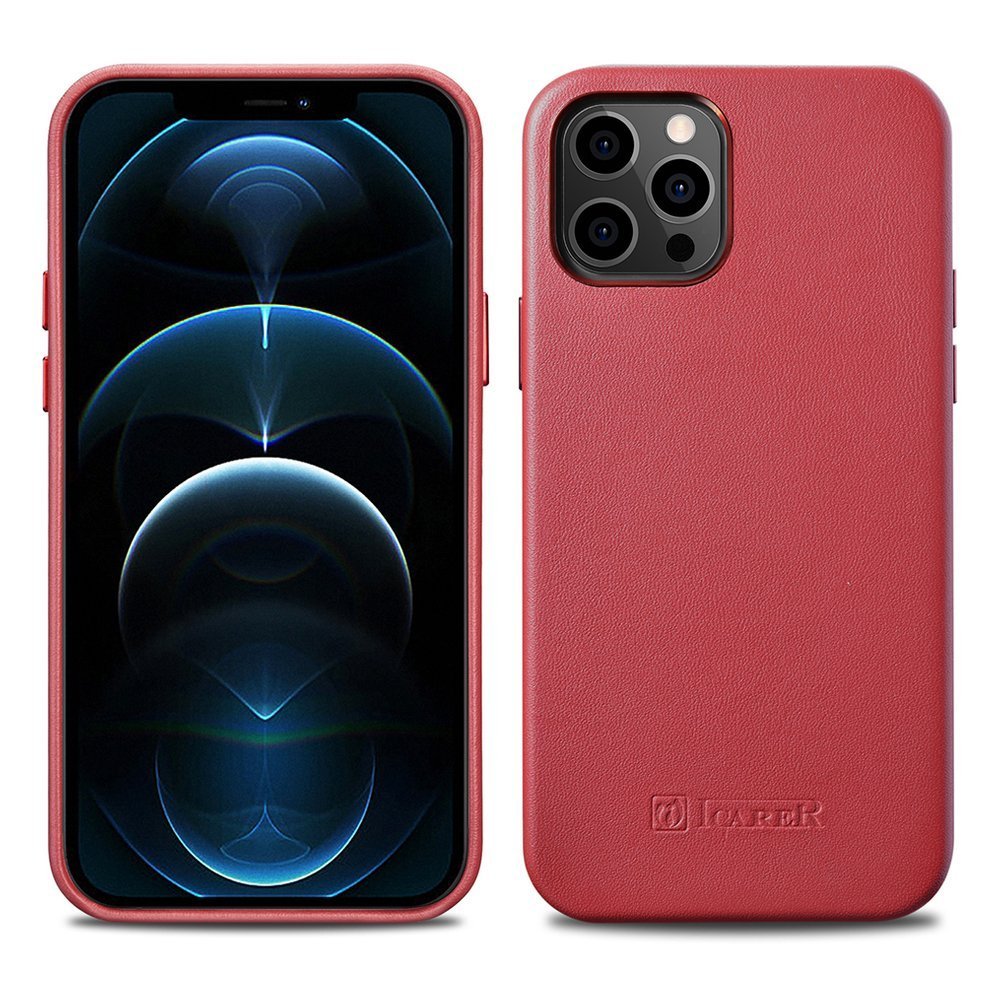 Pokrowiec etui skrzane iCarer Case Leather czerwone APPLE iPhone 12 Pro Max / 2