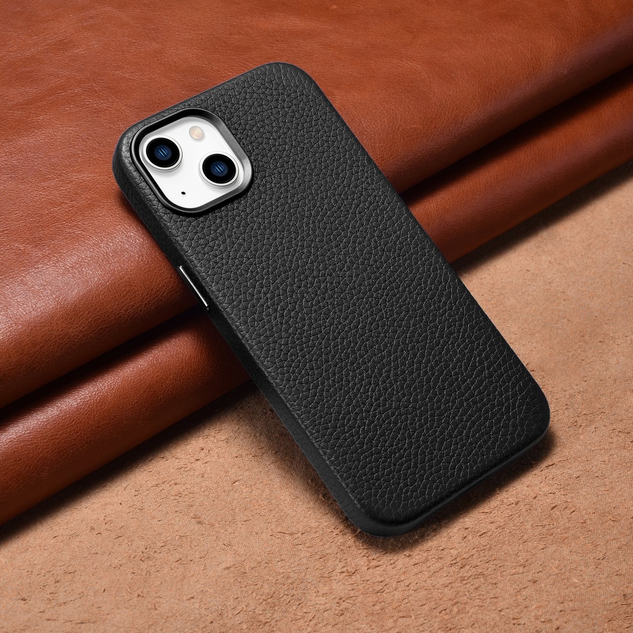 Pokrowiec etui skrzane iCarer Litchi Premium Leather Case czarne APPLE iPhone 14 / 12