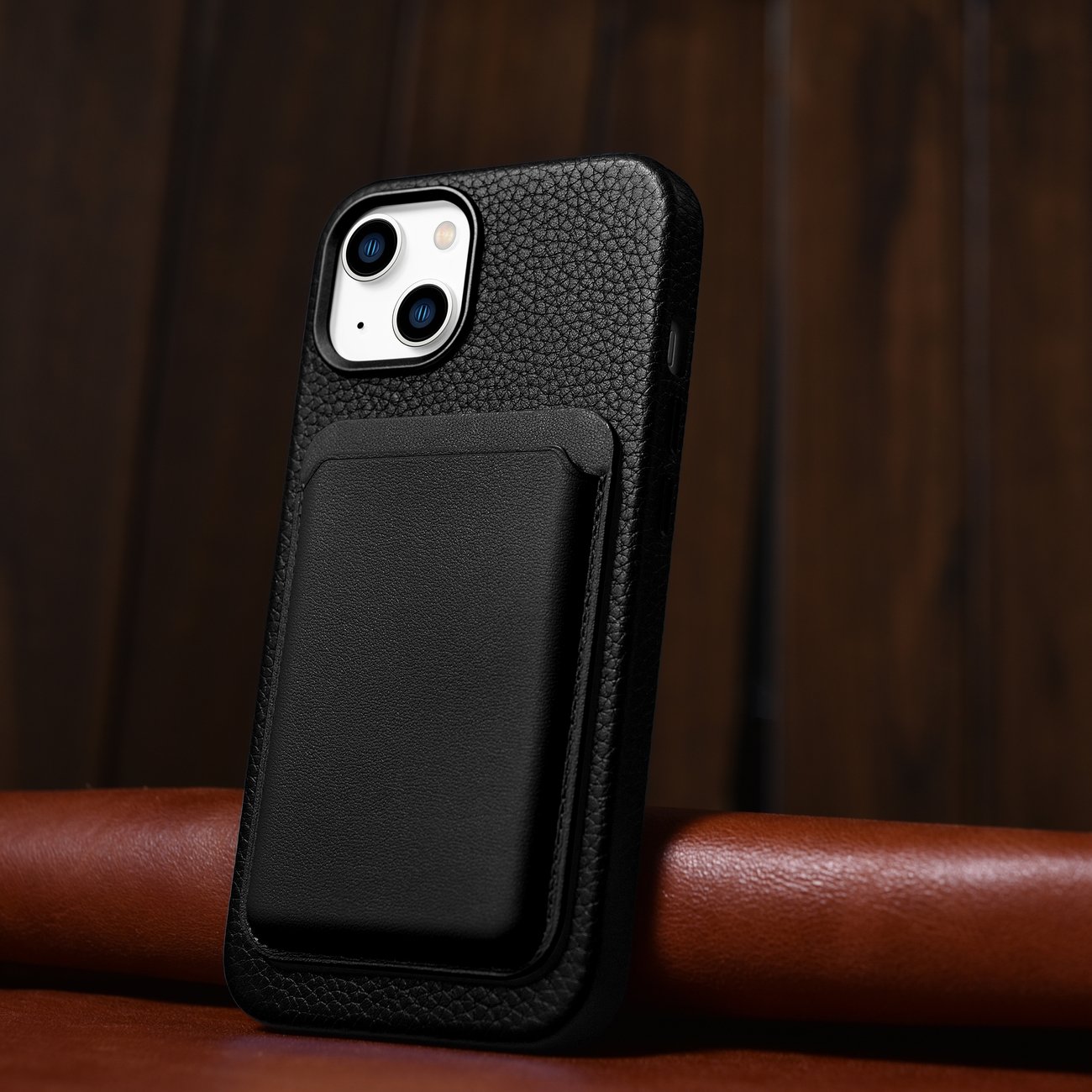 Pokrowiec etui skrzane iCarer Litchi Premium Leather Case czarne APPLE iPhone 14 Plus / 12