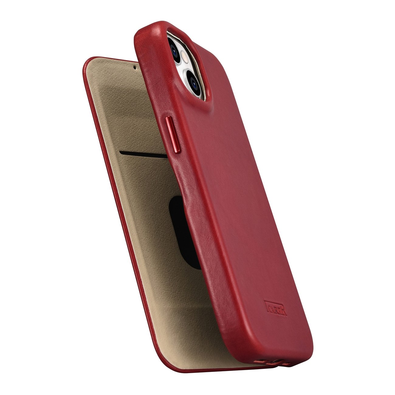 Pokrowiec etui skrzane z klapk iCarer CE Oil Wax Premium Leather Folio Case czerwone APPLE iPhone 14 / 10