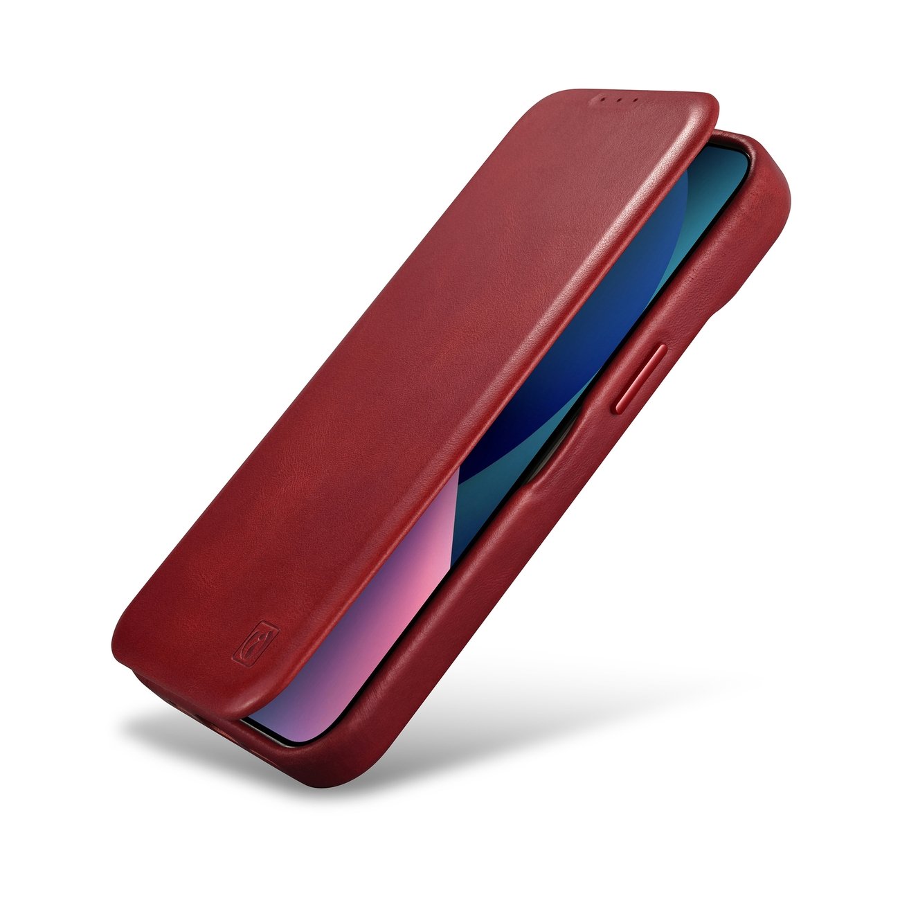 Pokrowiec etui skrzane z klapk iCarer CE Oil Wax Premium Leather Folio Case czerwone APPLE iPhone 14 / 9