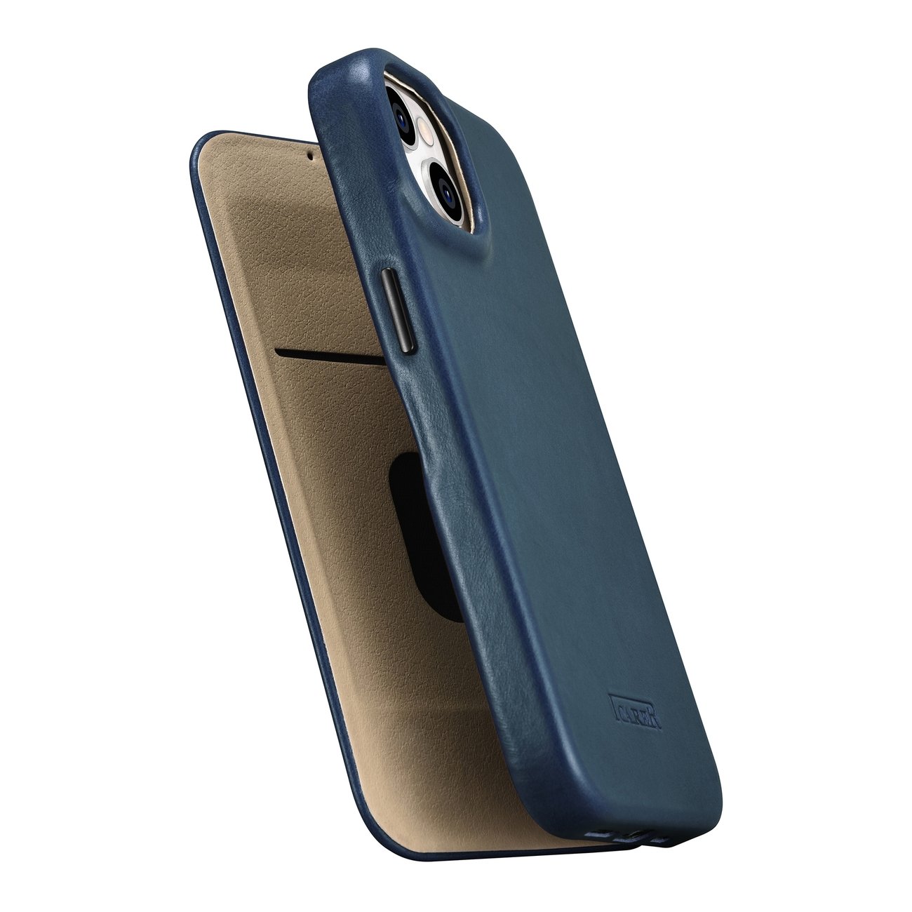 Pokrowiec etui skrzane z klapk iCarer CE Oil Wax Premium Leather Folio Case niebieskie APPLE iPhone 14 / 10