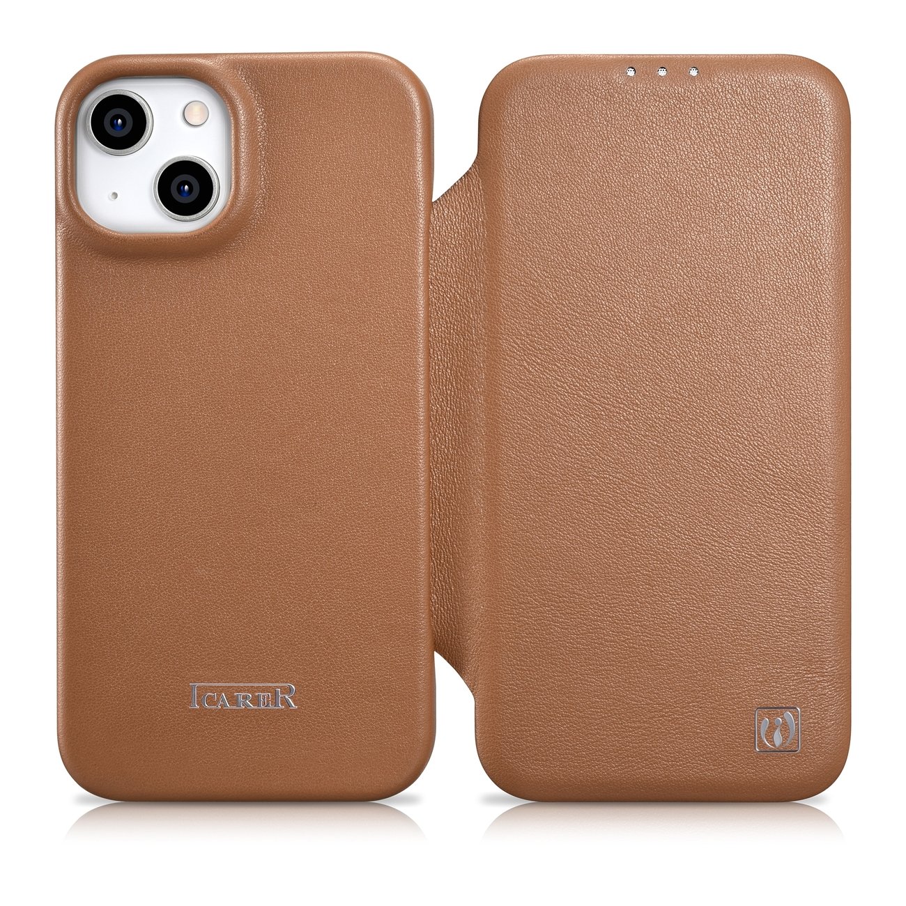 Pokrowiec etui skrzane z klapk iCarer CE Premium Leather Folio Case brzowe APPLE iPhone 14