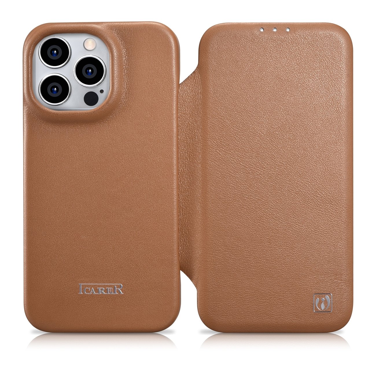 Pokrowiec etui skrzane z klapk iCarer CE Premium Leather Folio Case brzowe APPLE iPhone 14 Pro