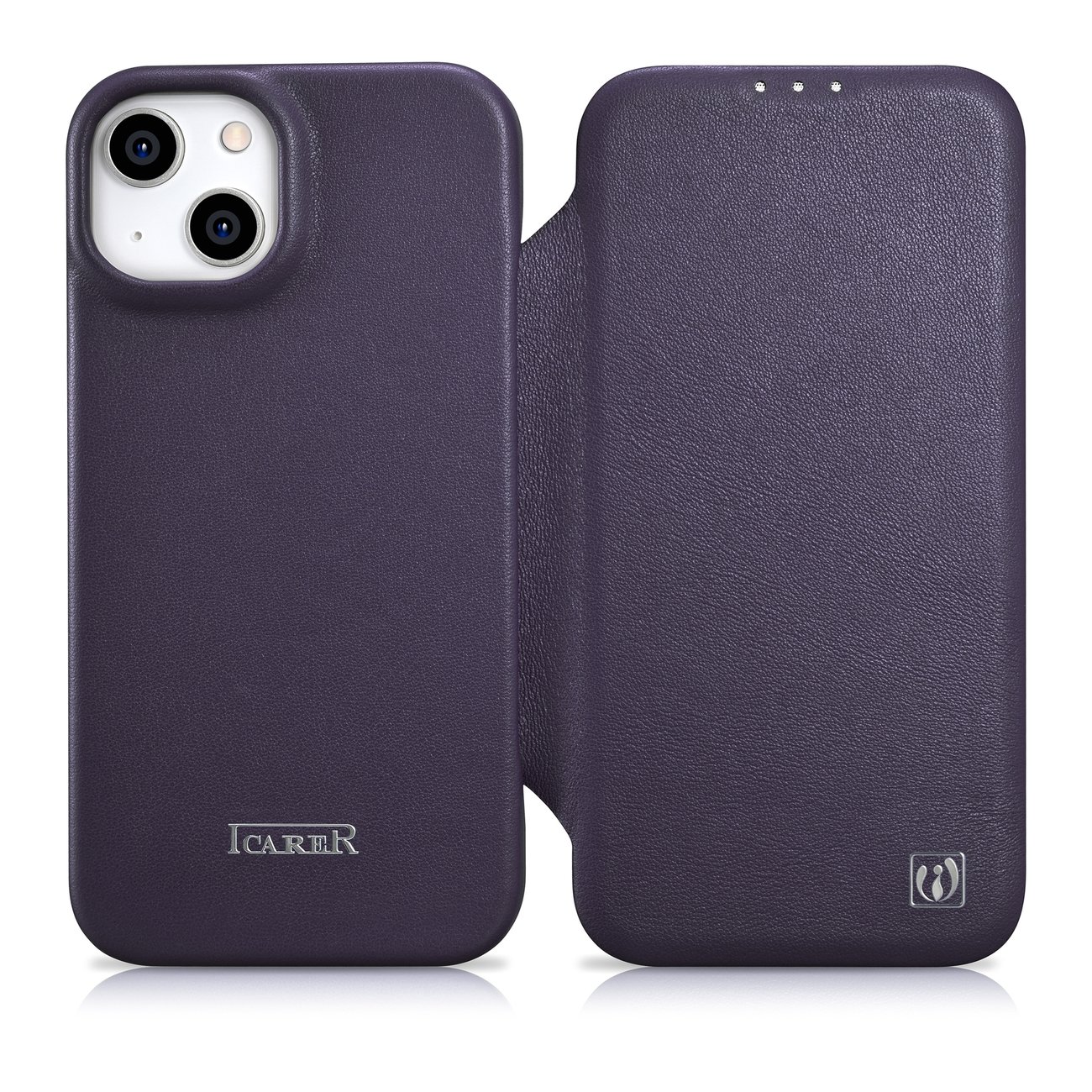 Pokrowiec etui skrzane z klapk iCarer CE Premium Leather Folio Case ciemnofioletowe APPLE iPhone 14