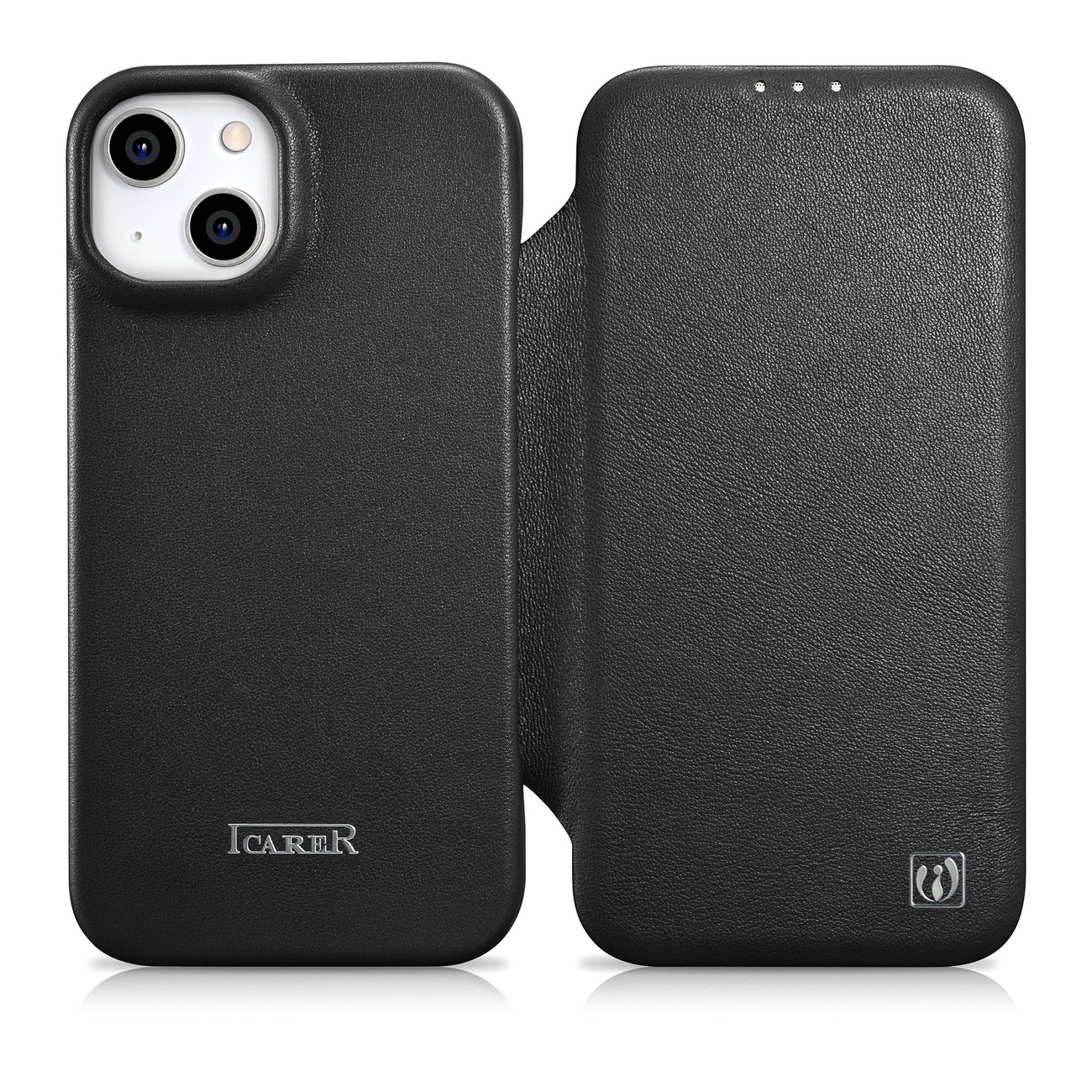 Pokrowiec etui skrzane z klapk iCarer CE Premium Leather Folio Case czarne APPLE iPhone 14