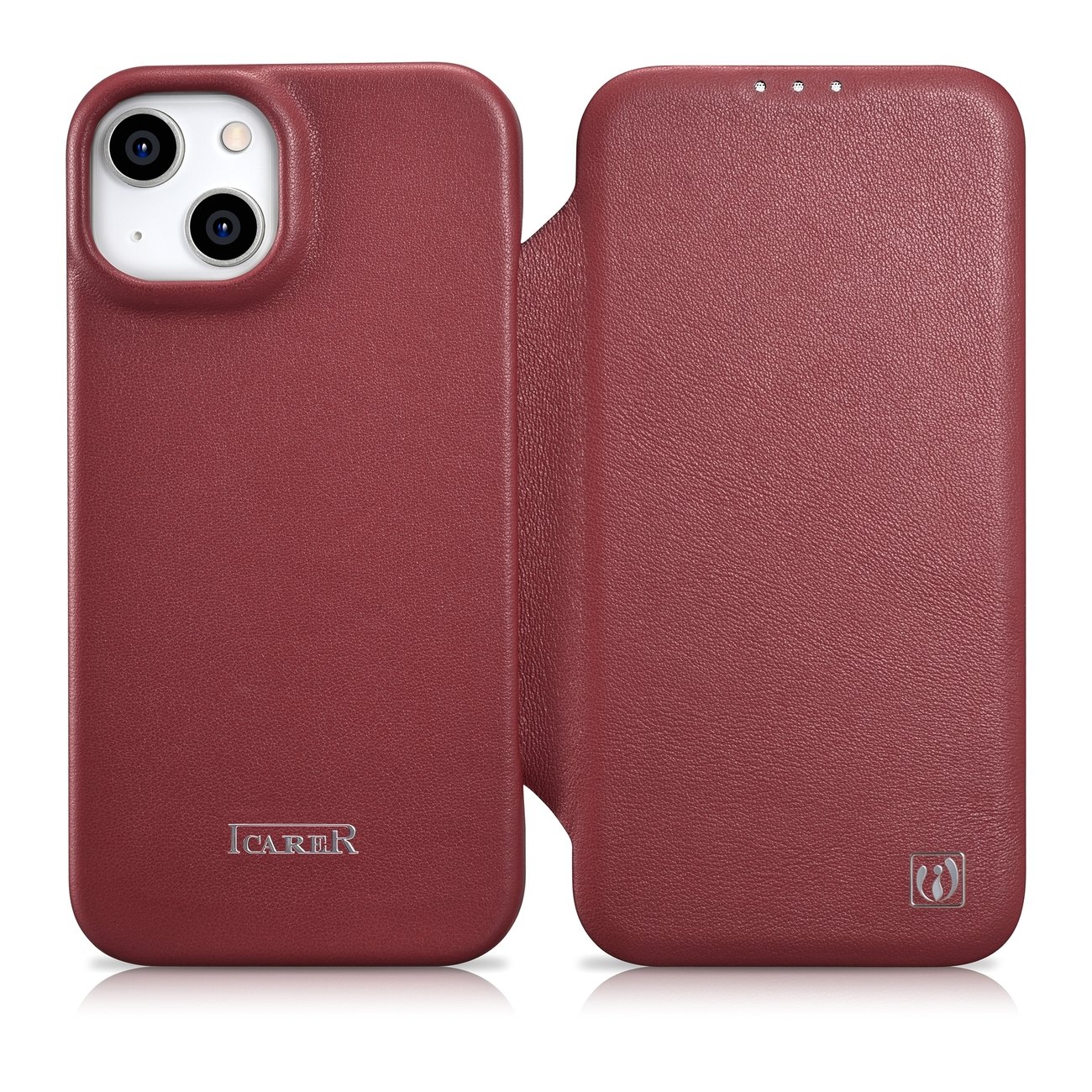Pokrowiec etui skrzane z klapk iCarer CE Premium Leather Folio Case czerwone APPLE iPhone 14 Plus