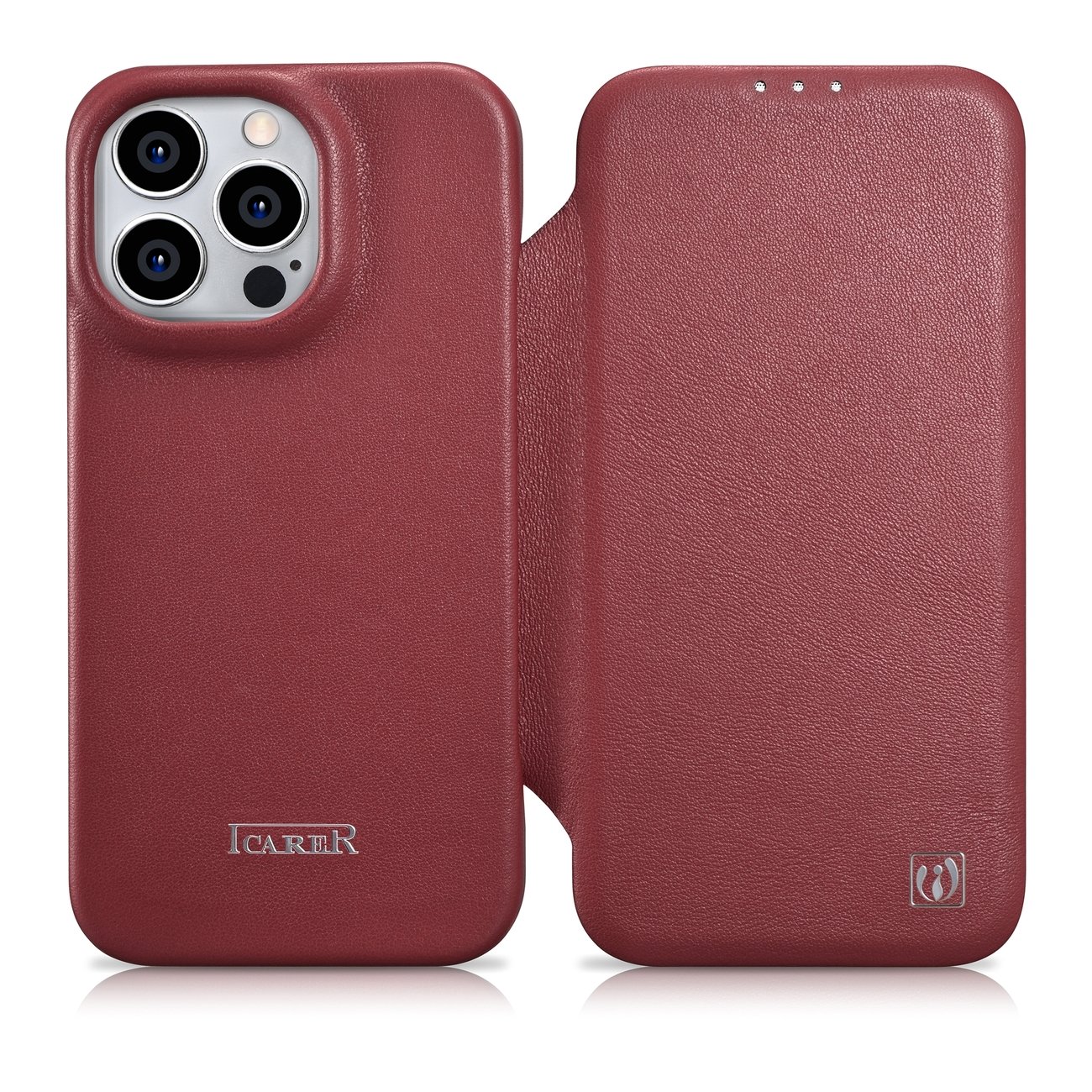 Pokrowiec etui skrzane z klapk iCarer CE Premium Leather Folio Case czerwone APPLE iPhone 14 Pro