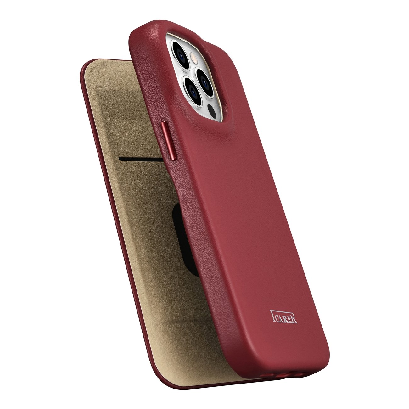 Pokrowiec etui skrzane z klapk iCarer CE Premium Leather Folio Case czerwone APPLE iPhone 14 Pro / 10