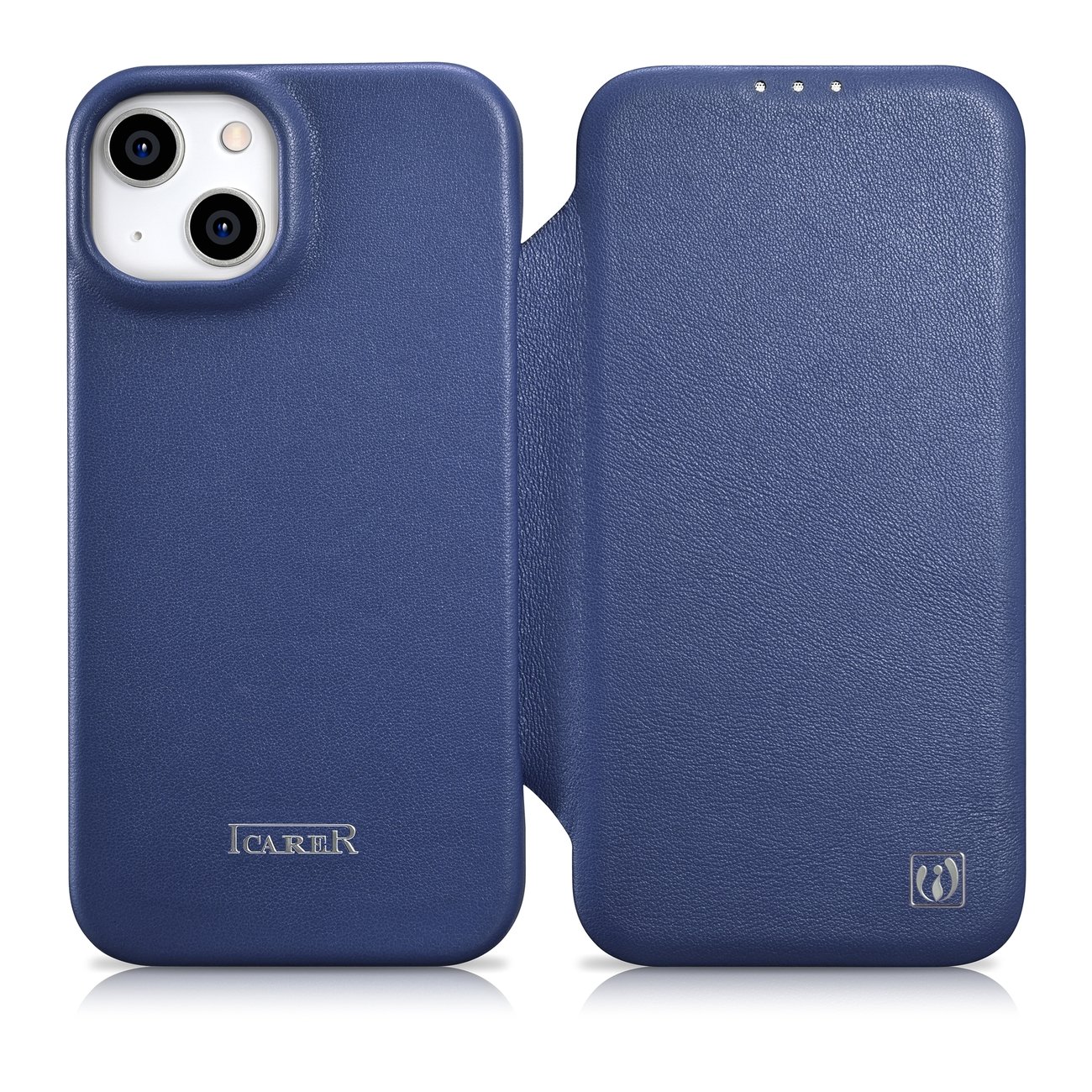 Pokrowiec etui skrzane z klapk iCarer CE Premium Leather Folio Case niebieskie APPLE iPhone 14